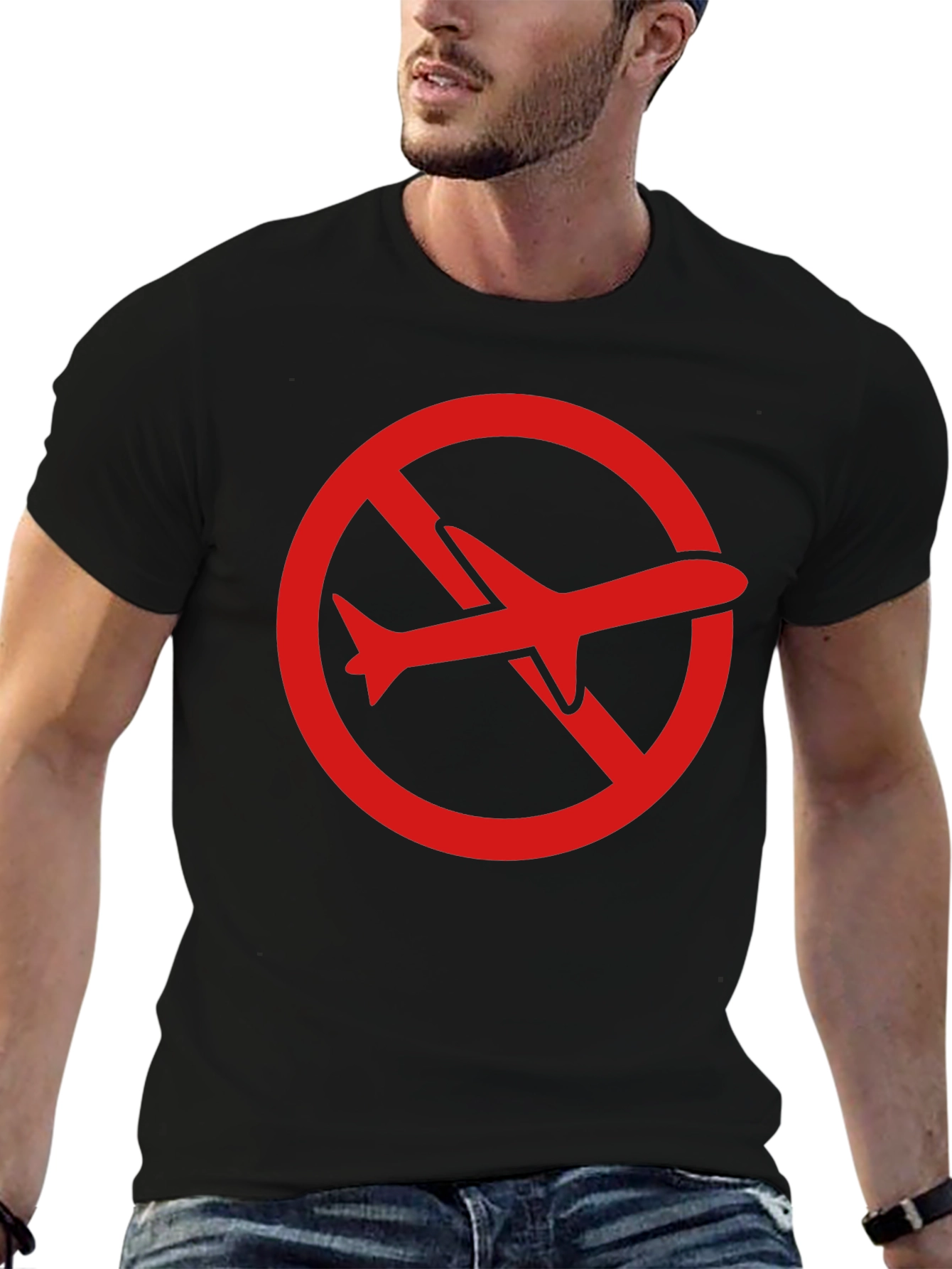 Black No Flights Graphic Tee - Black Cotton T-Shirt view 6