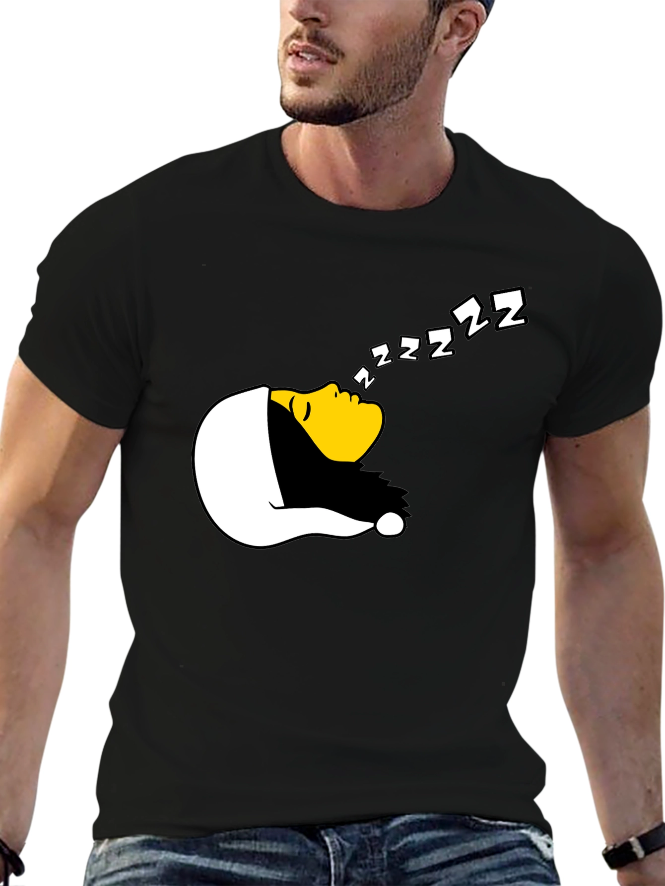 Black Funny Sleeping Graphic T-Shirt - Black view 6