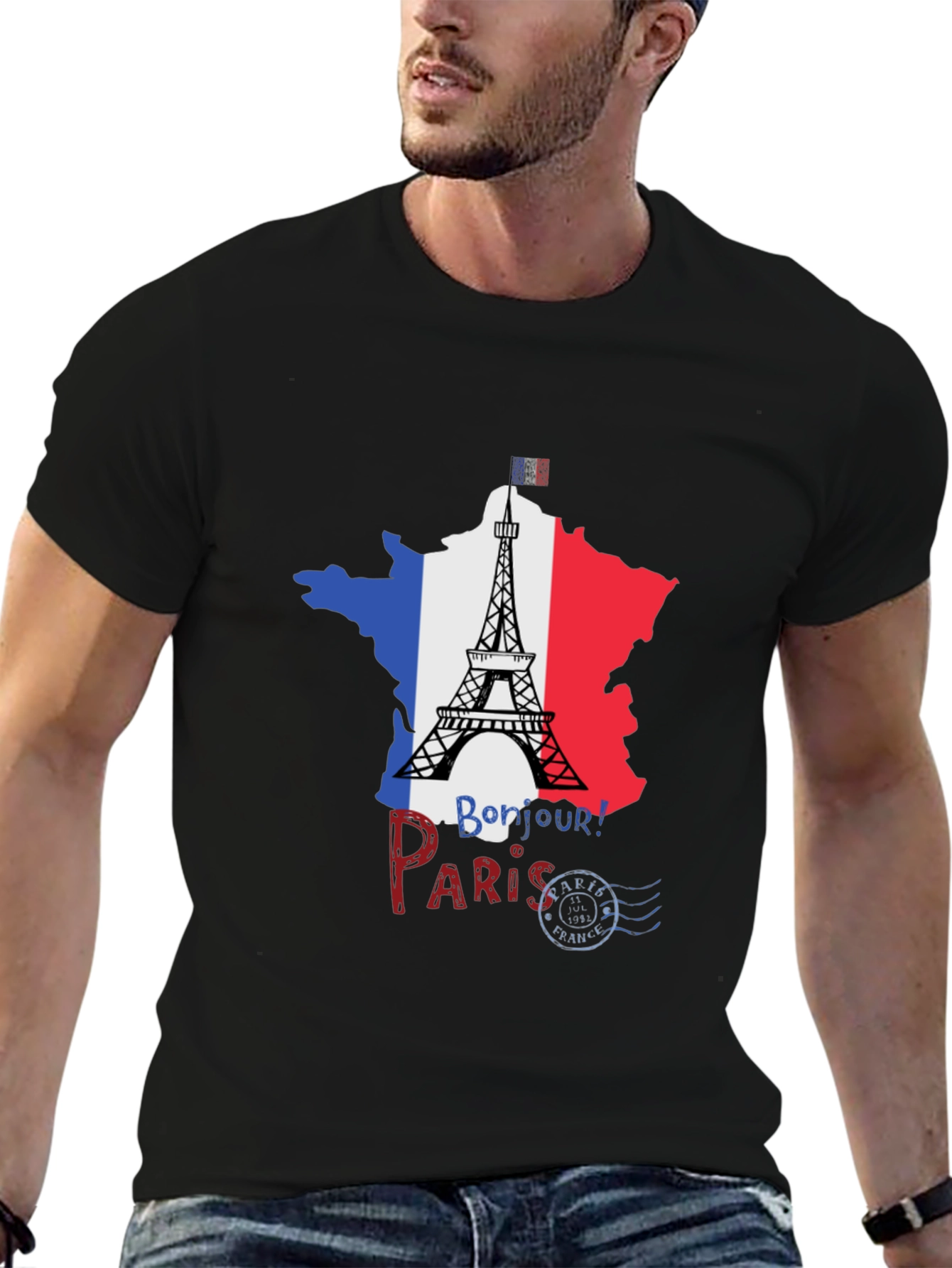 Paris France Eiffel Tower Black T-Shirt - 6