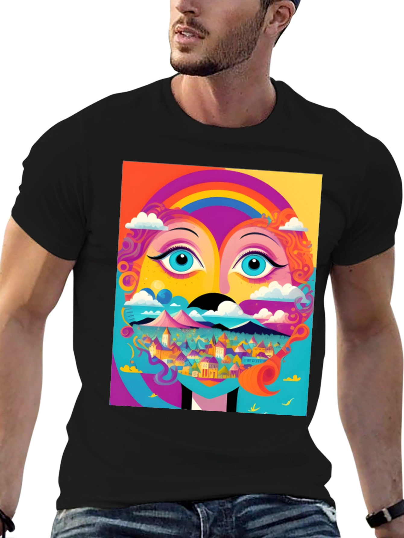 Black Vibrant Psychedelic Face Graphic T-Shirt view 6