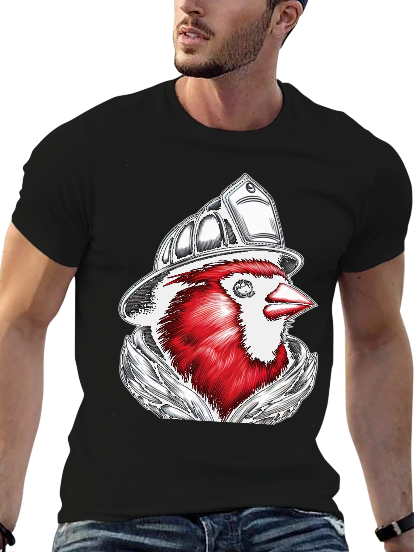 Black Cardinal Firefighter Graphic T-Shirt view 6