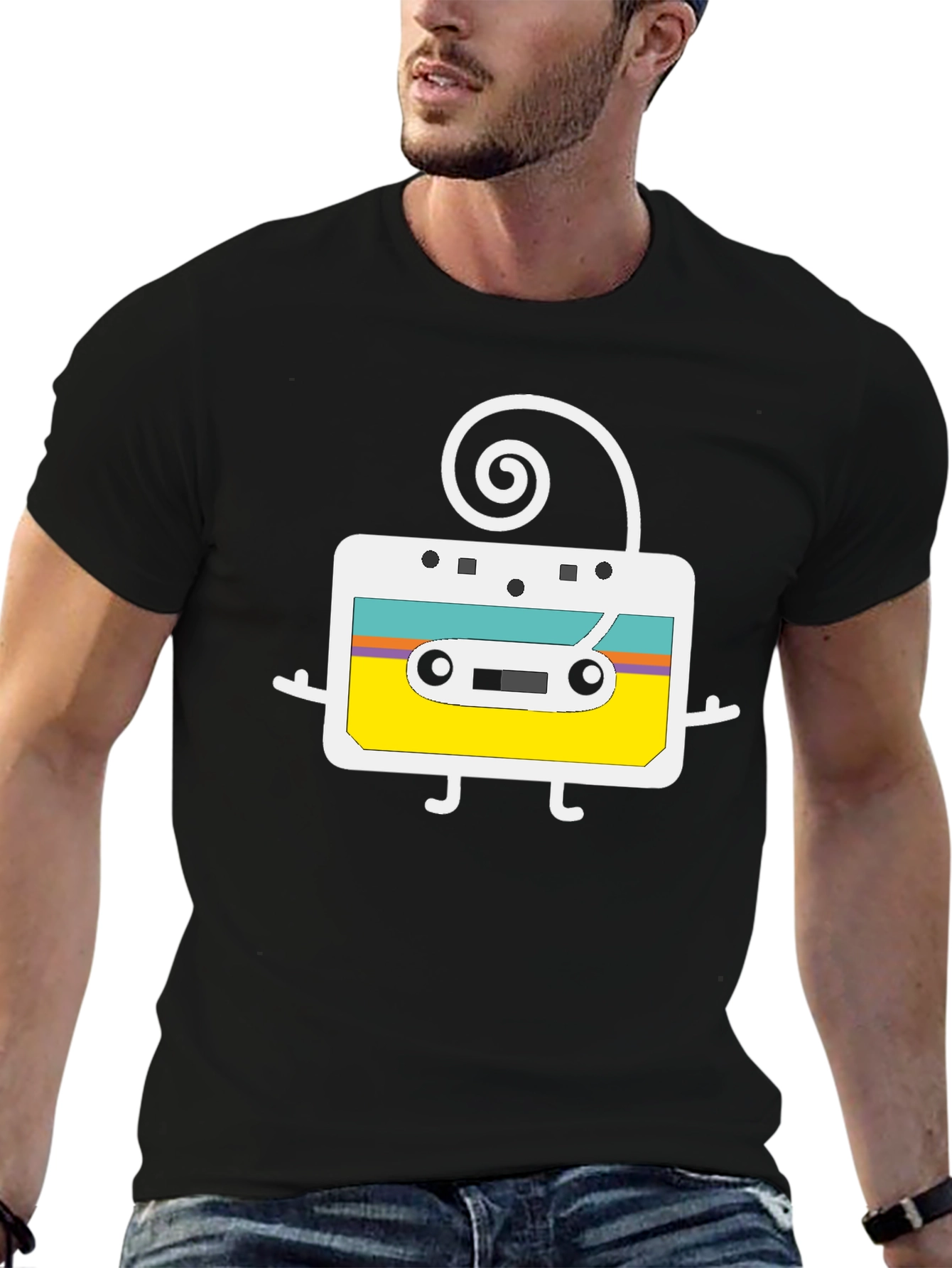 Black Retro Cassette Tape Graphic T-Shirt view 6