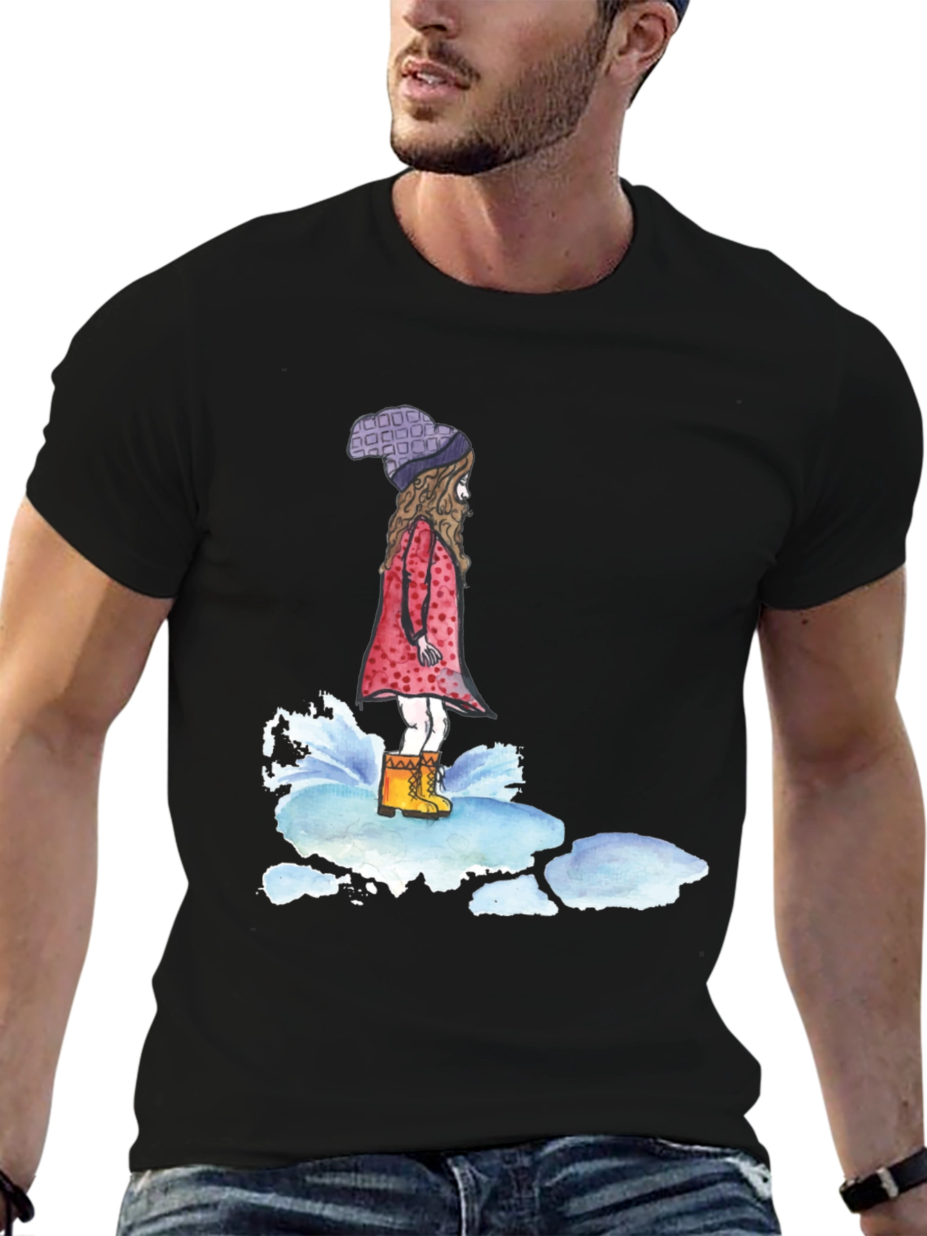 Black Whimsical Girl Black T-Shirt view 6