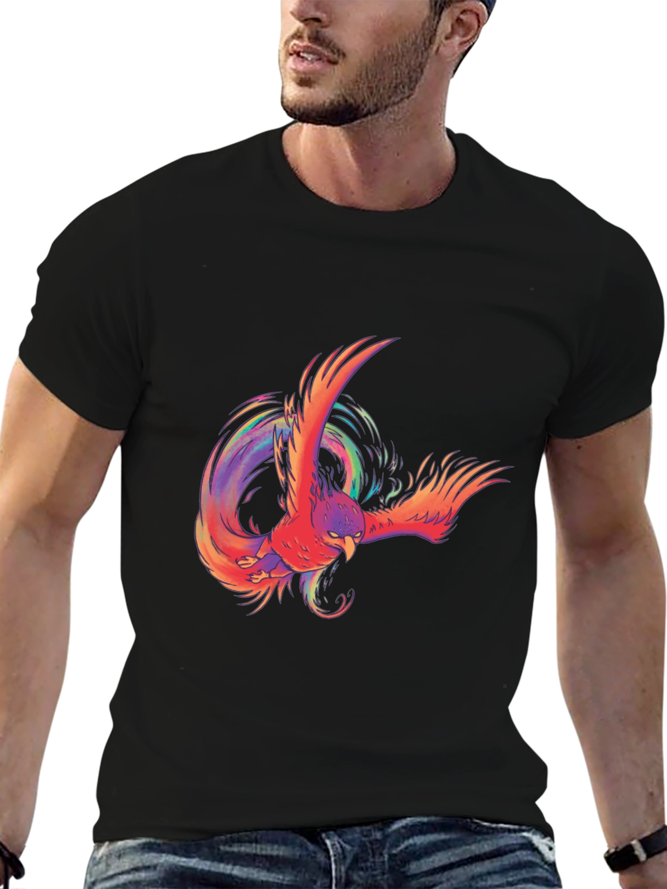 Black Phoenix Graphic Print Black T-Shirt view 6
