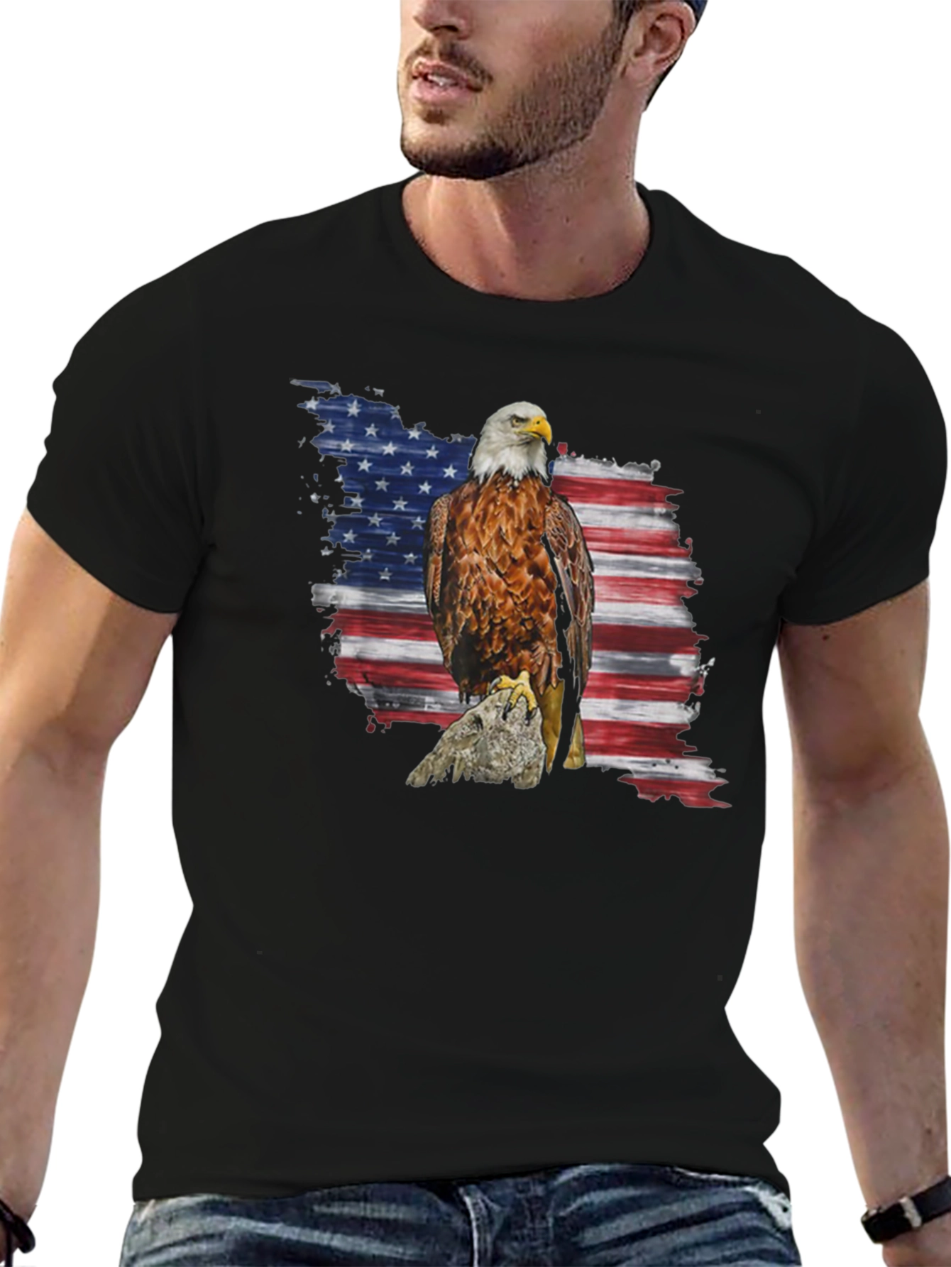 Black American Eagle Flag Graphic Print T-Shirt view 6