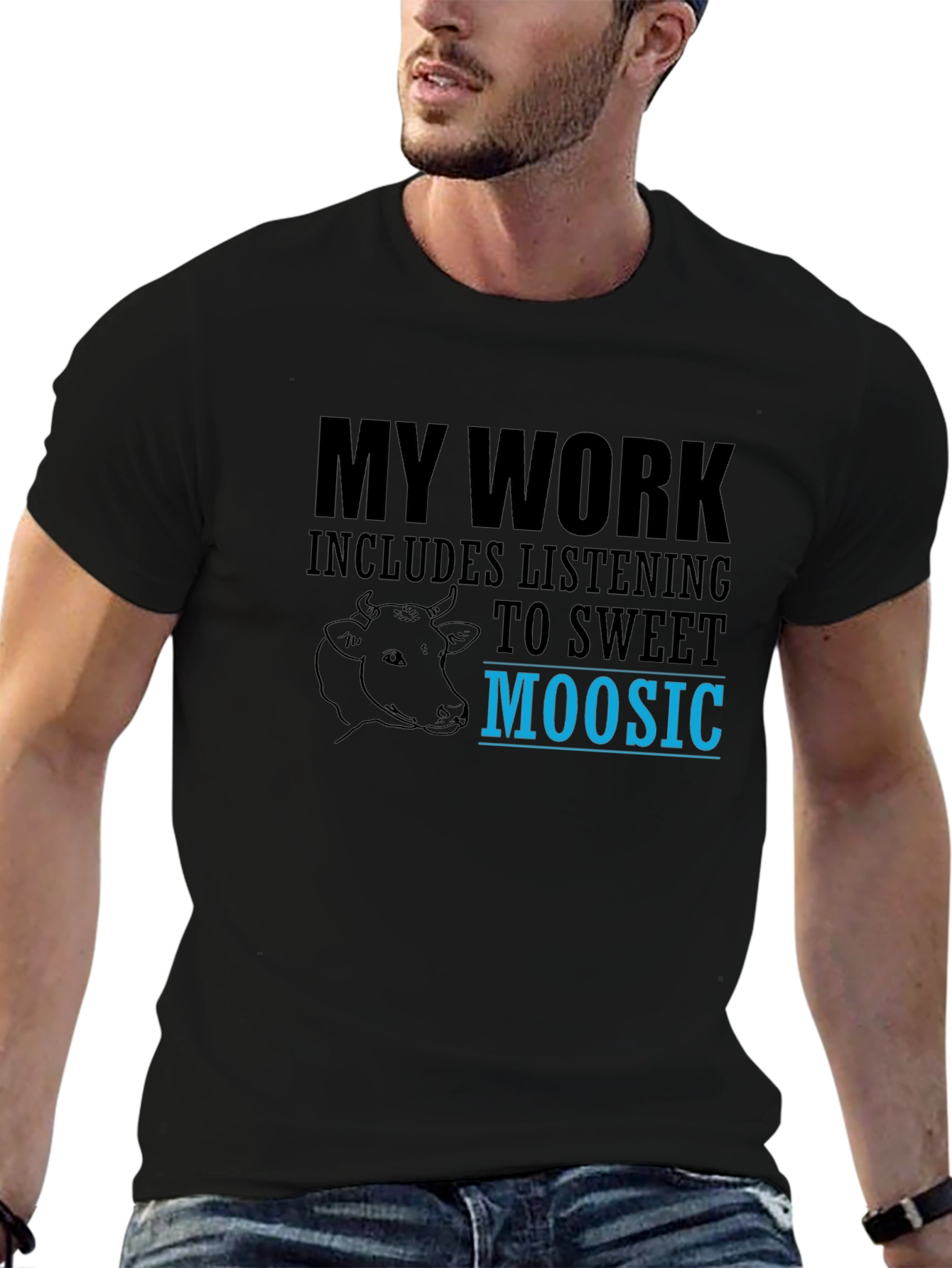 Black Sweet Moosic T-Shirt - Funny Cow Lover Tee view 6