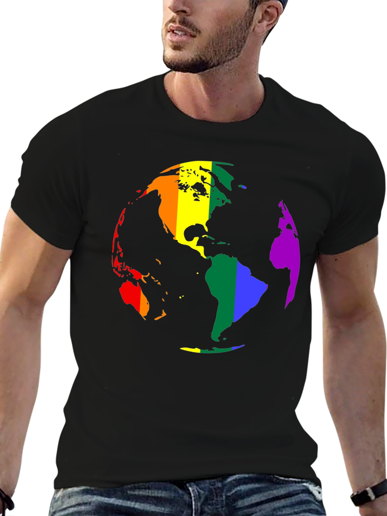 Black LGBTQ+ Pride Earth Graphic T-Shirt view 6