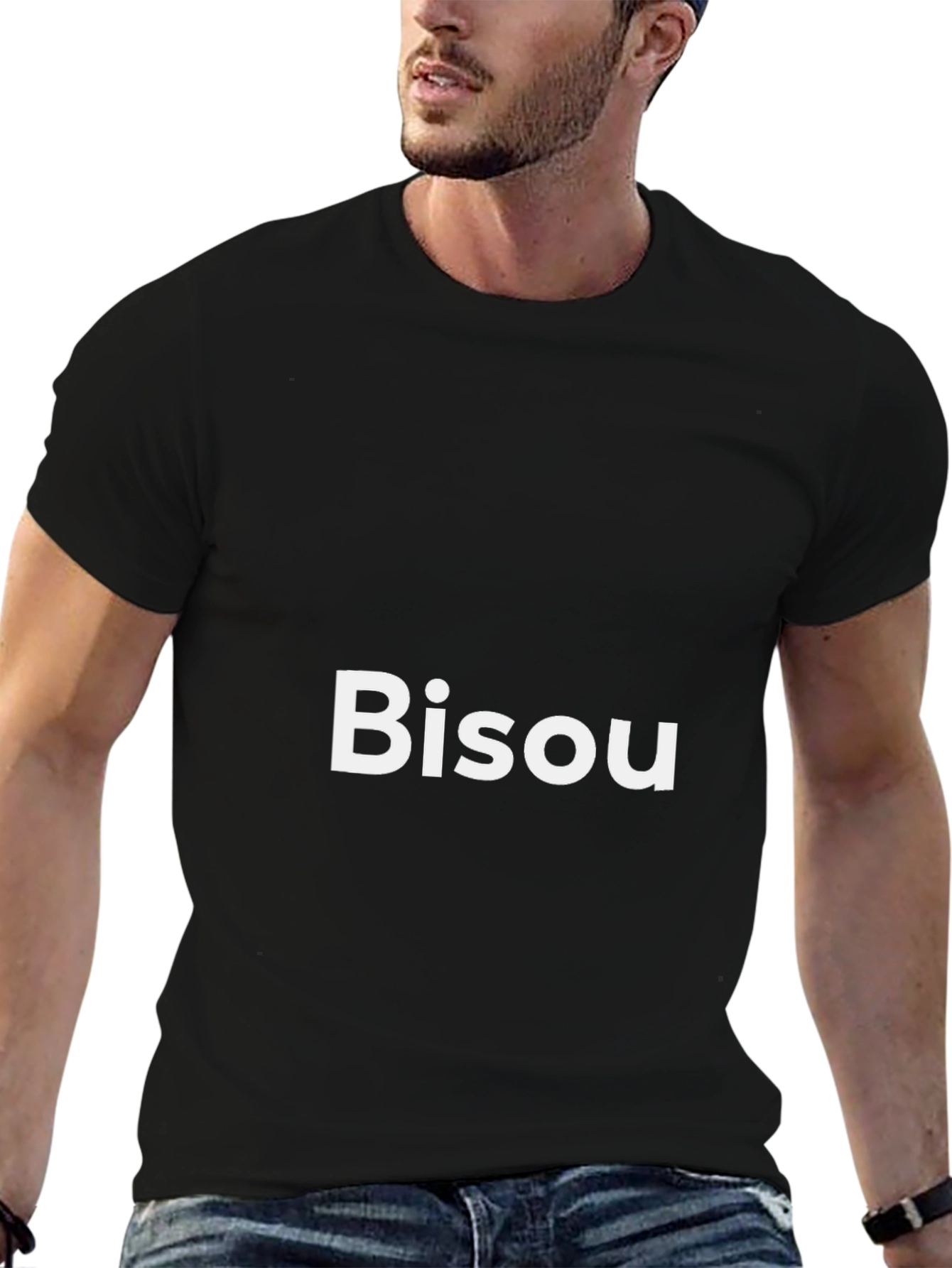 Black Bisou Graphic Tee - Stylish Black Cotton Blend T-Shirt view 6