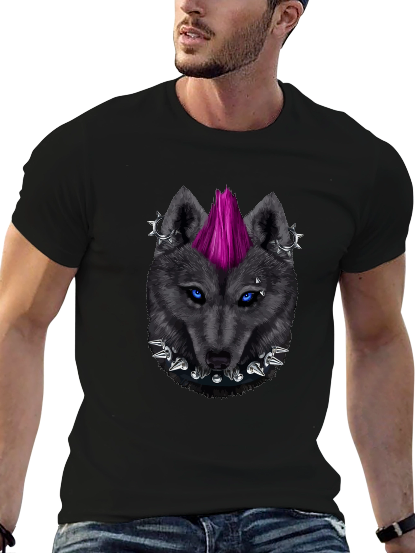 Black Punk Wolf Graphic Tee - Edgy Style view 6