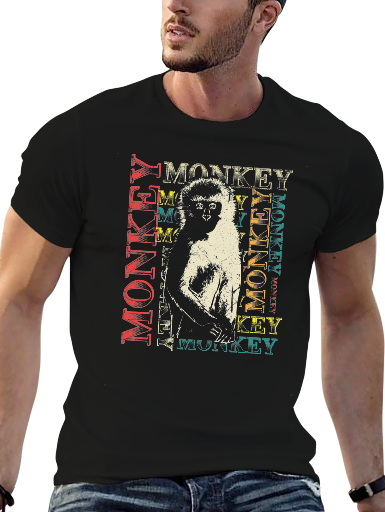 Black Monkey Graphic Print Black T-Shirt view 6
