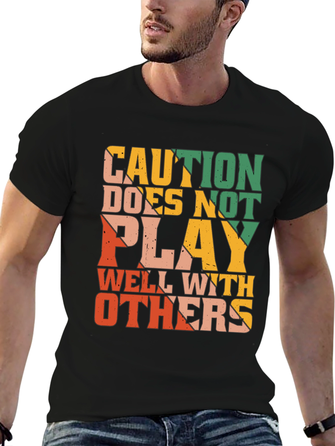 Black Caution Doesn't Play Well With Others Graphic Tee view 6