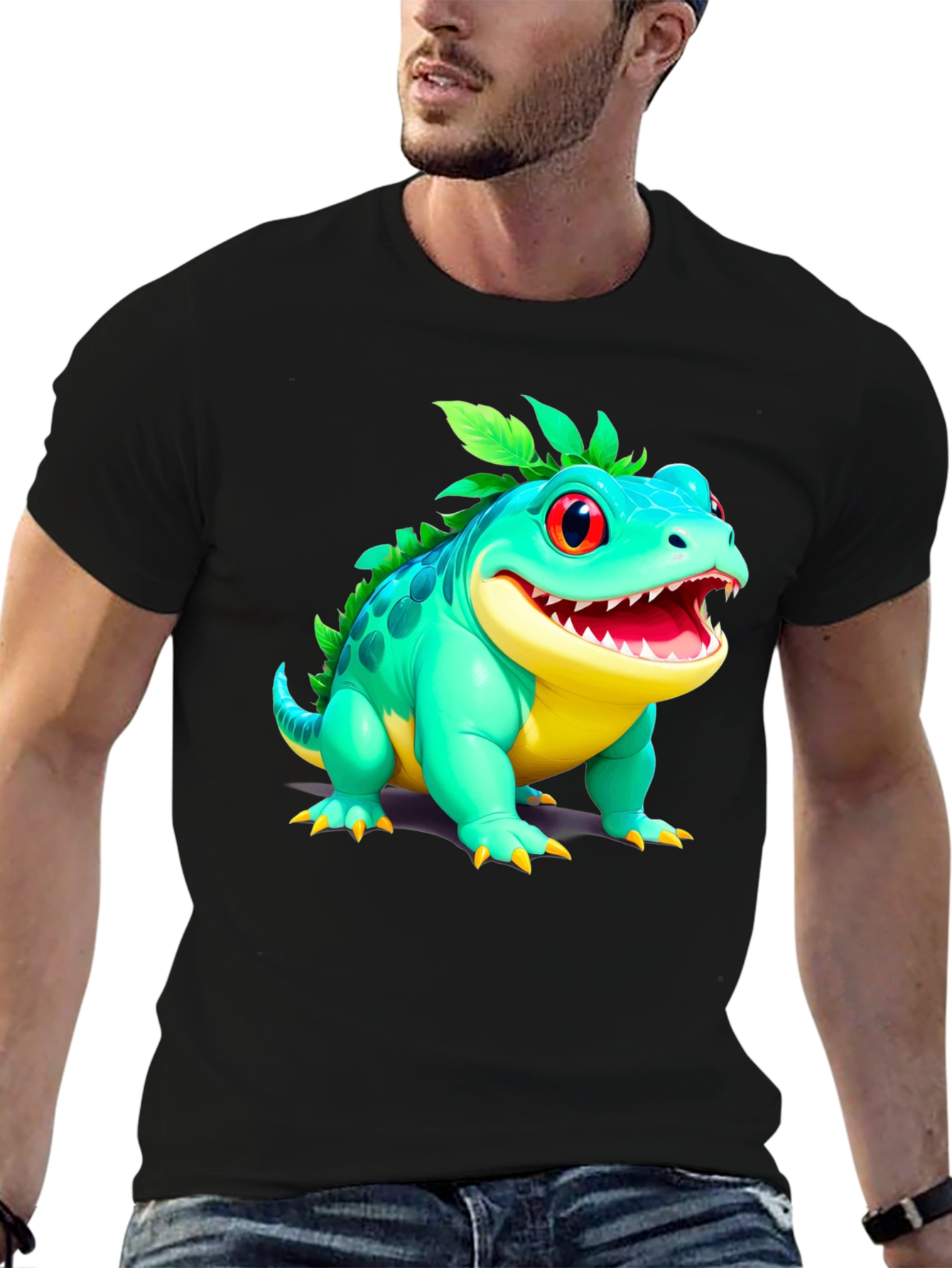 Black Cartoon Lizard Graphic Tee view 6