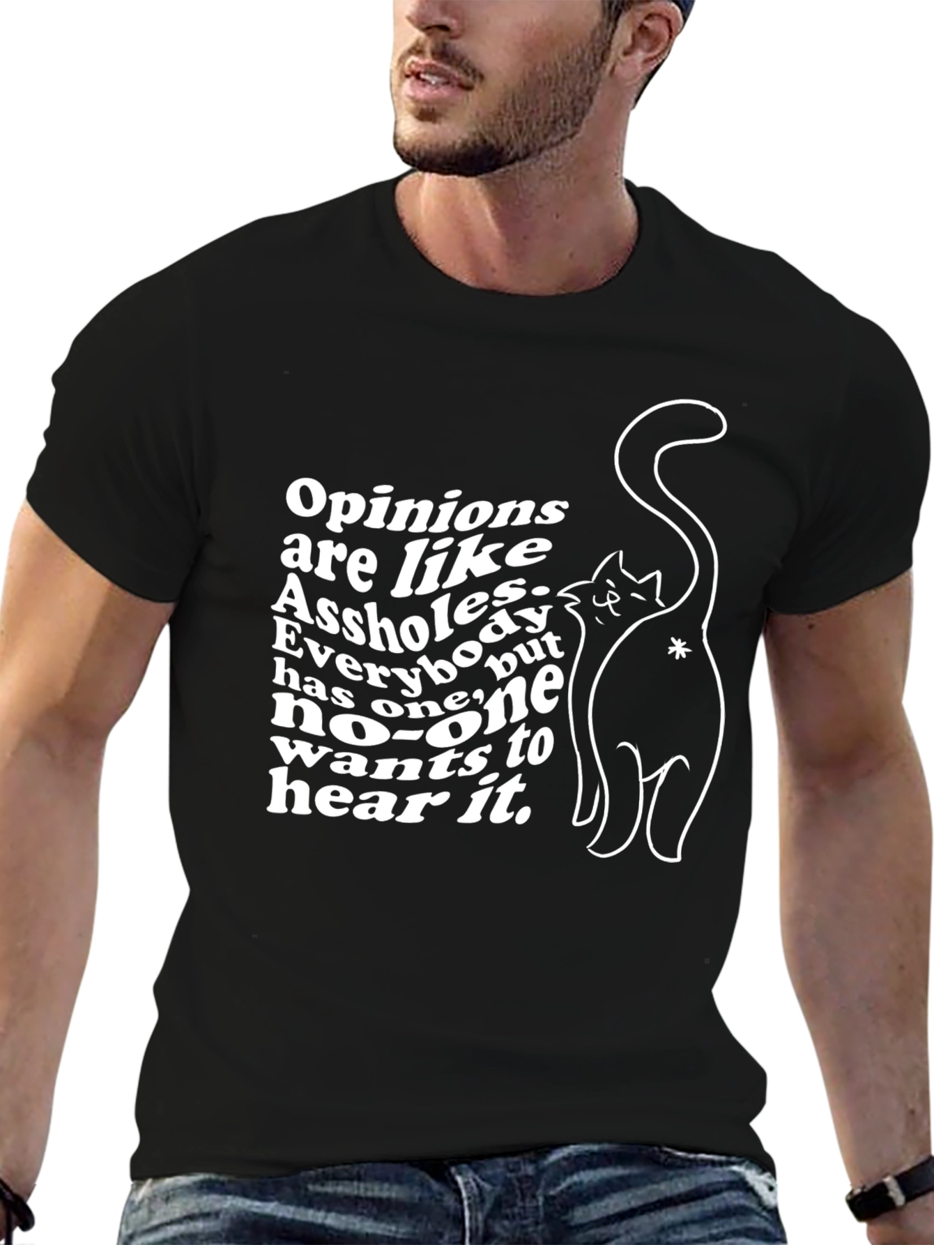 Black Funny Opinion Cat Graphic Tee - Black view 6