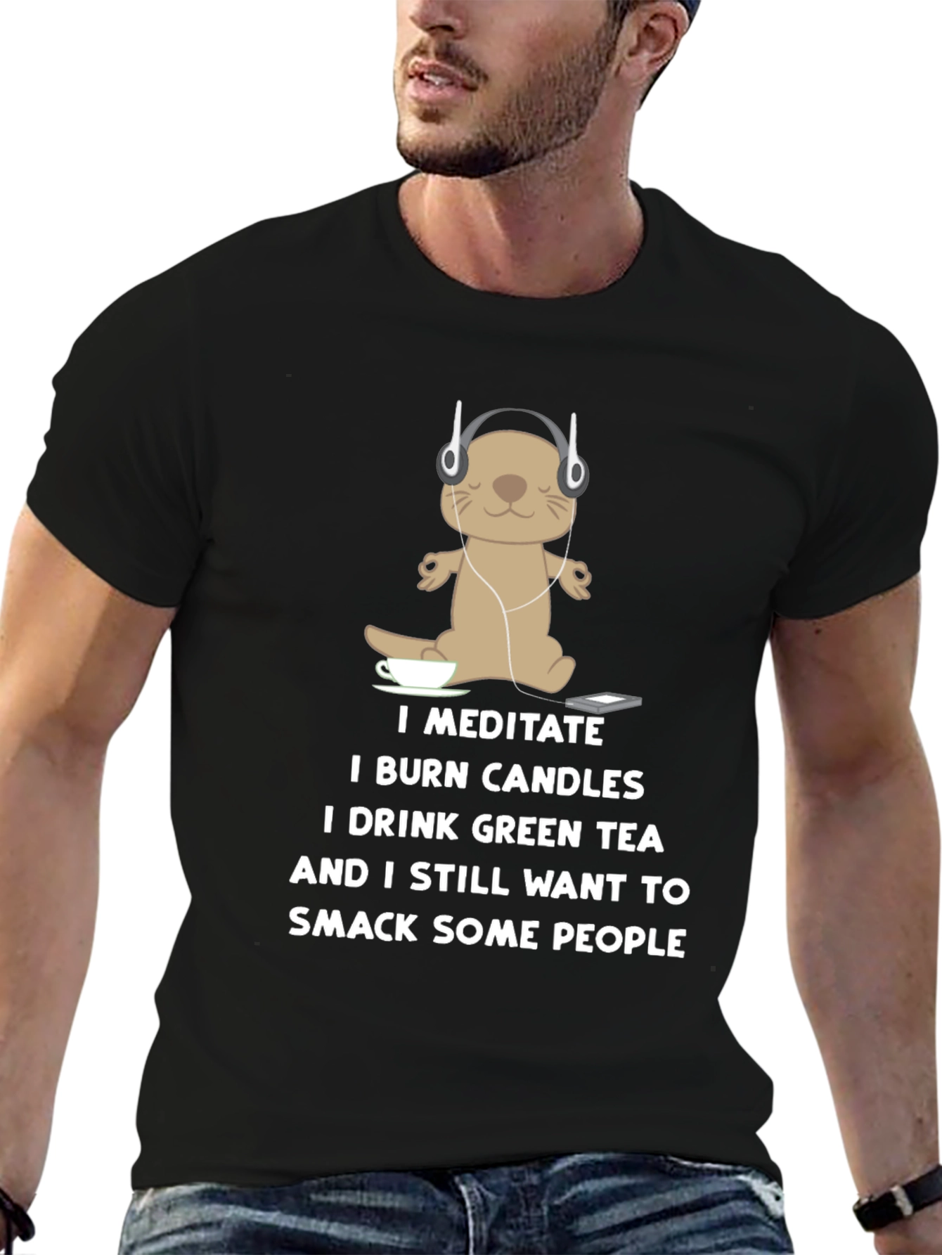Black Meditate Otter T-Shirt: Funny Yoga Tee view 6