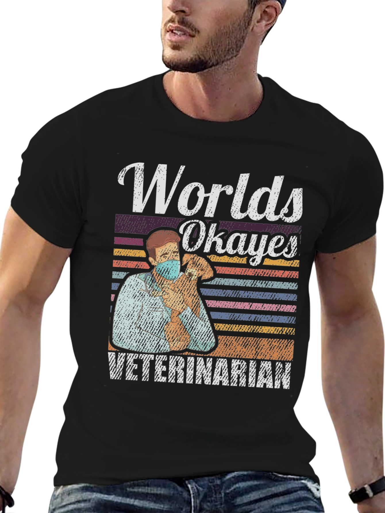 Black Worlds Okayest Veterinarian Tee - Funny Vet Gift view 6