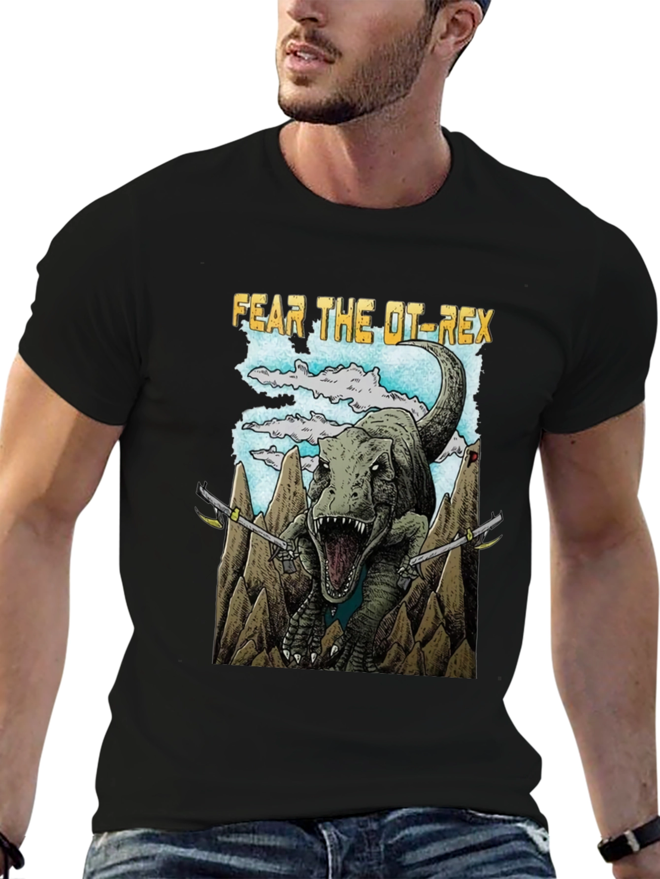 Black Fear The OT-Rex Dinosaur Graphic T-Shirt view 6