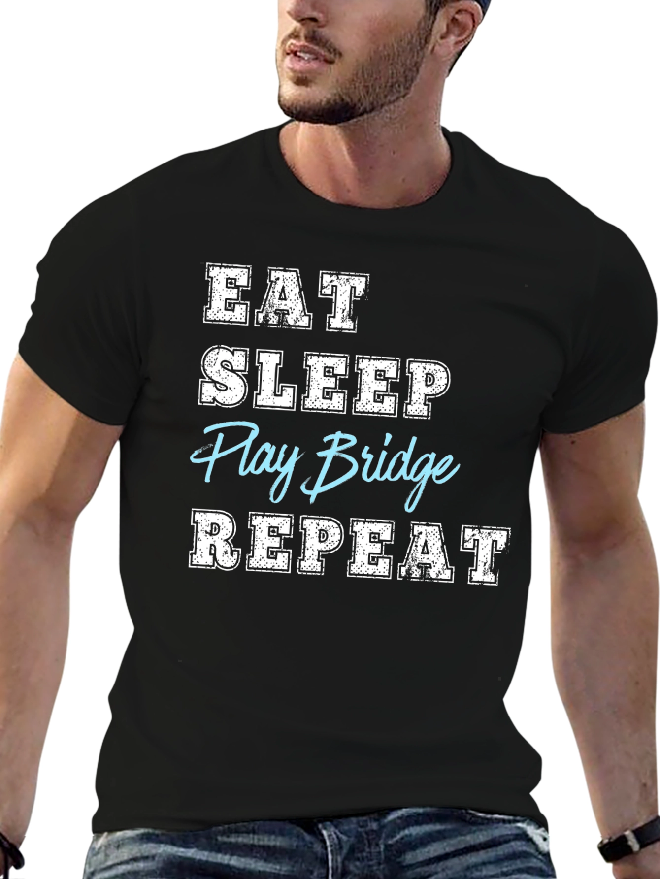 Black Eat Sleep Play Bridge Repeat T-Shirt view 6