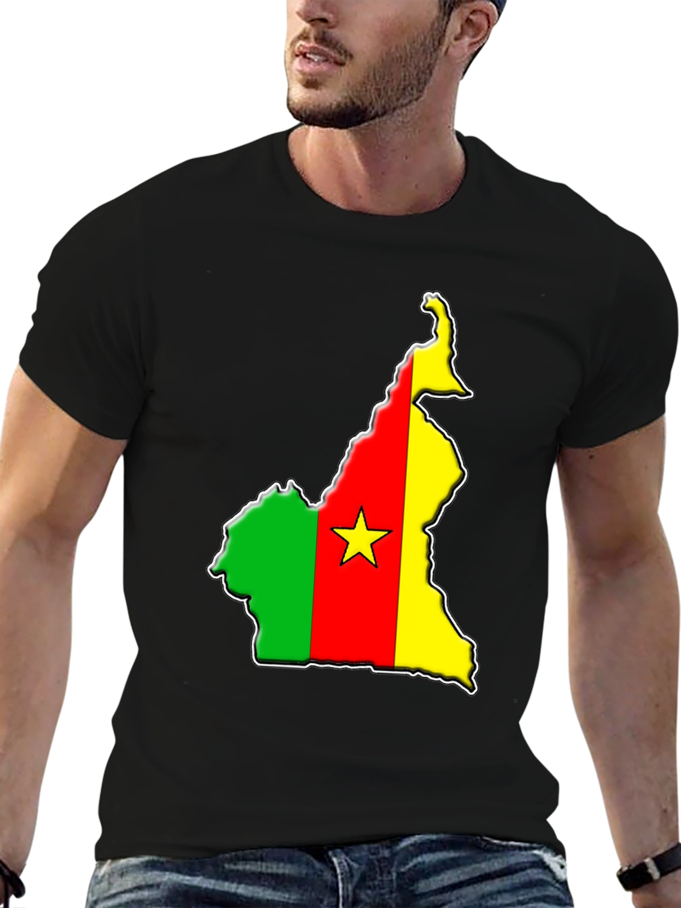 Black Cameroon Flag Map T-Shirt view 6