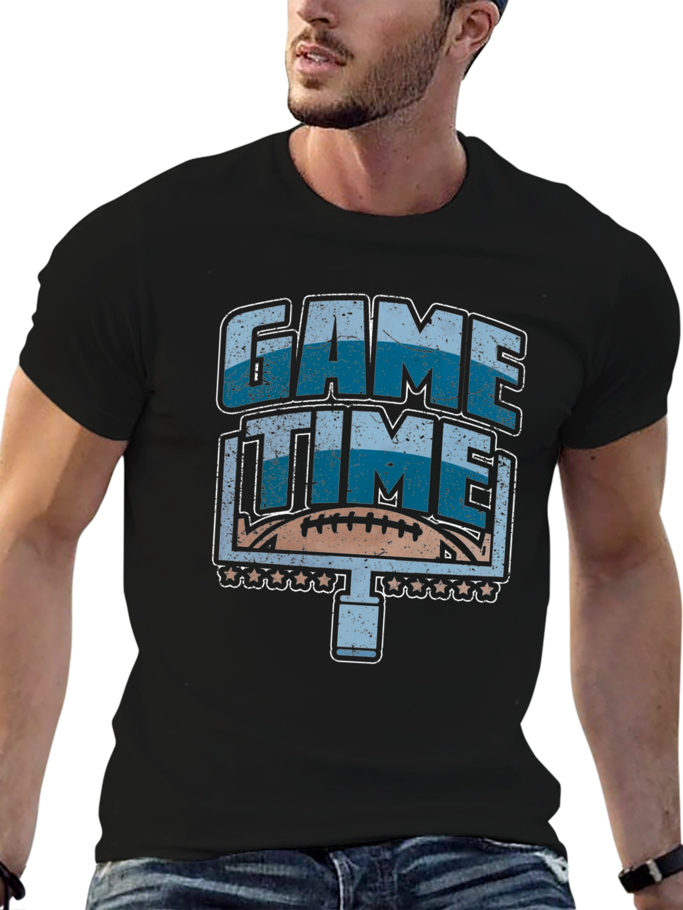 Black Game Time Football Graphic T-Shirt view 6