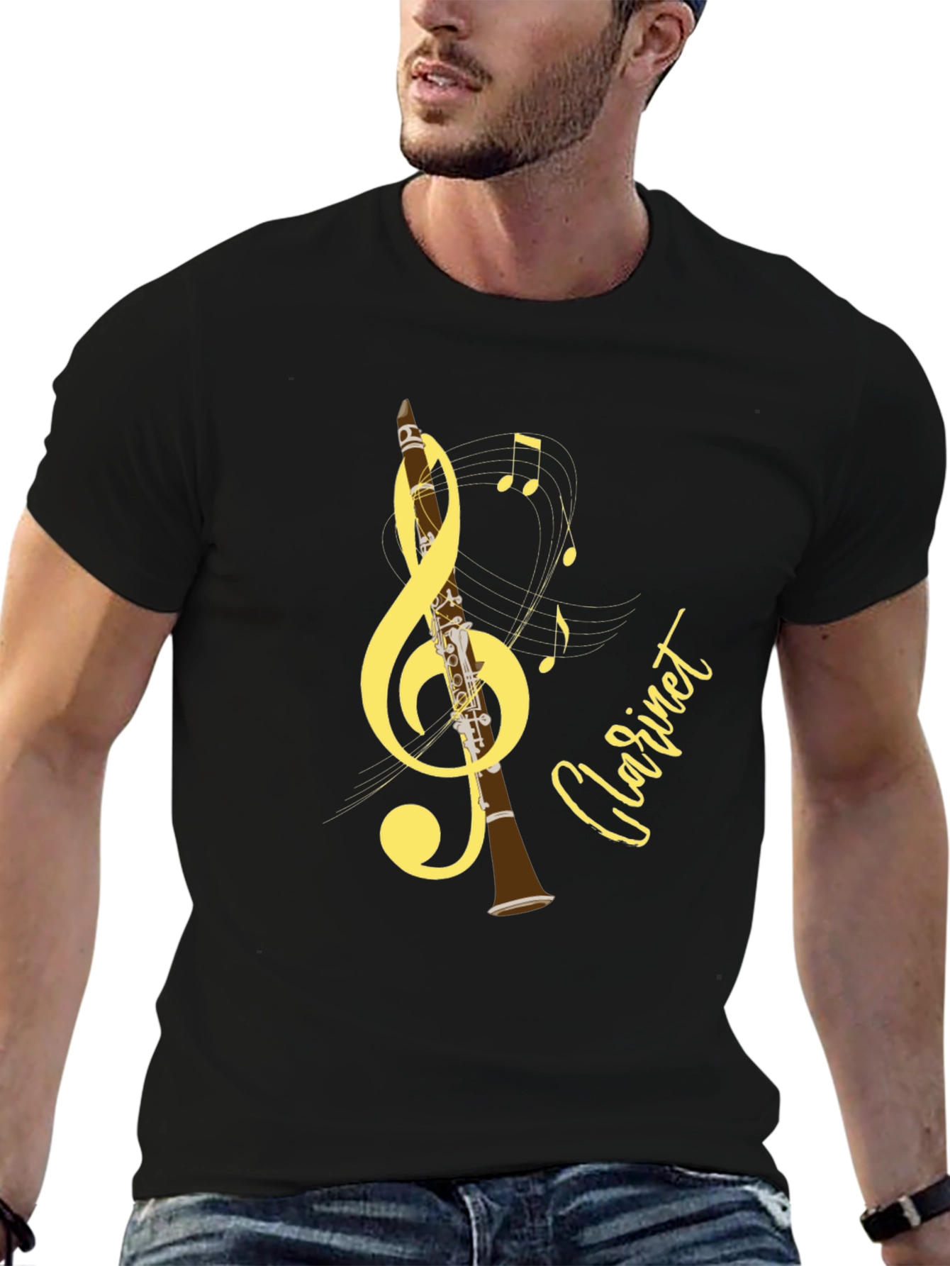 Black Musical Clarinet T-Shirt - Black view 6