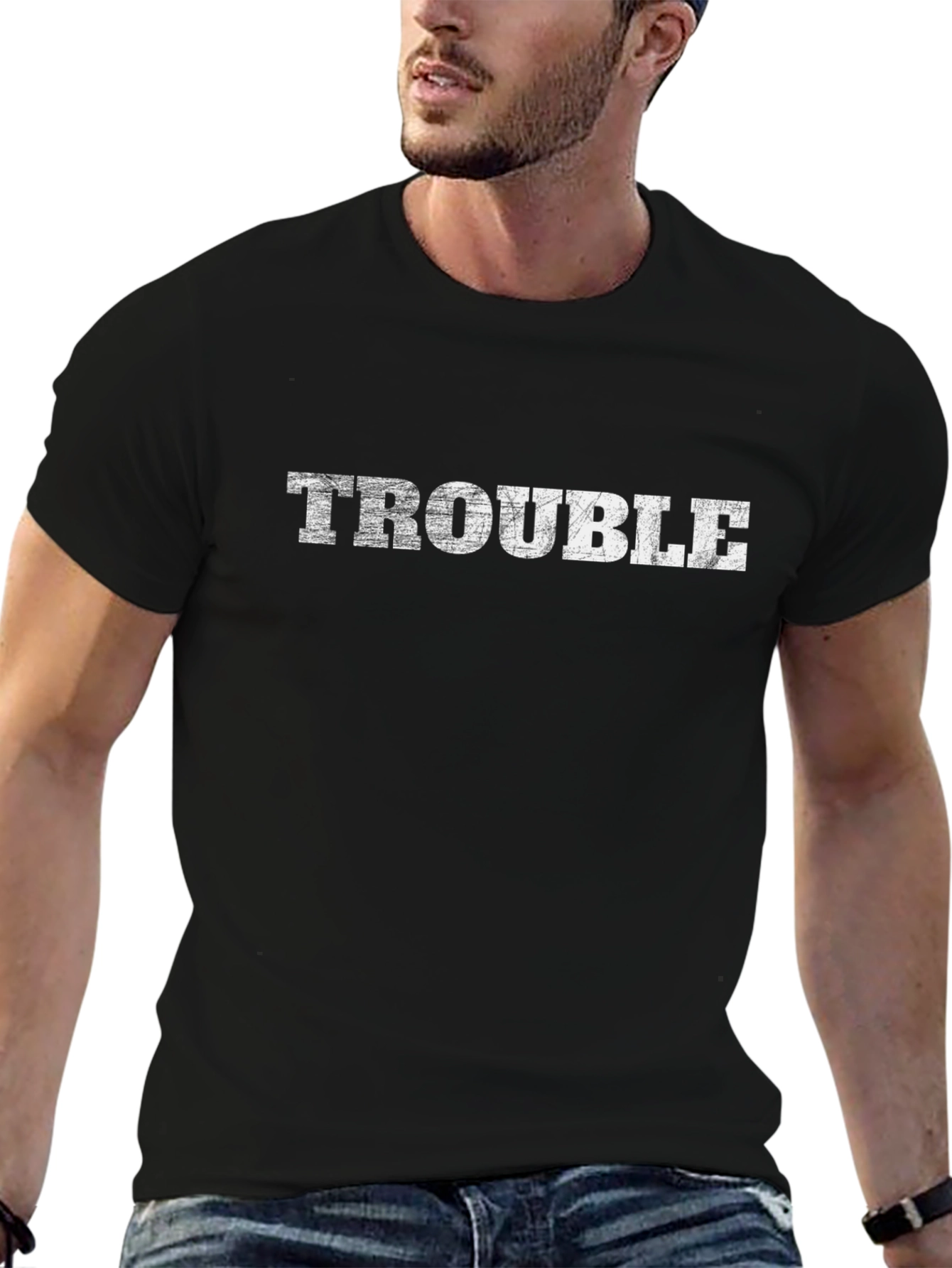 Black Trouble T-Shirt - Edgy Graphic Tee view 6