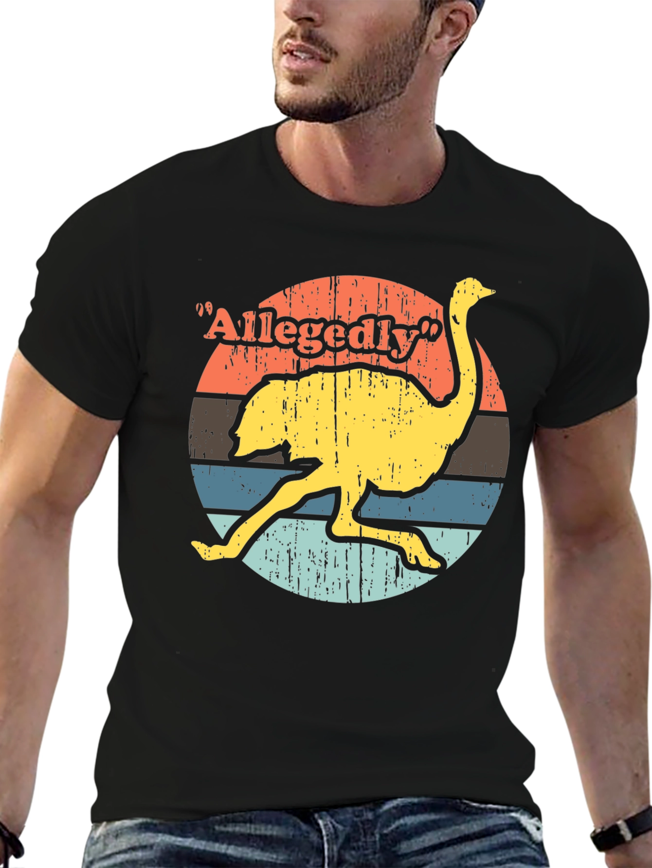 Black Allegedly Ostrich T-Shirt - Retro Style view 6