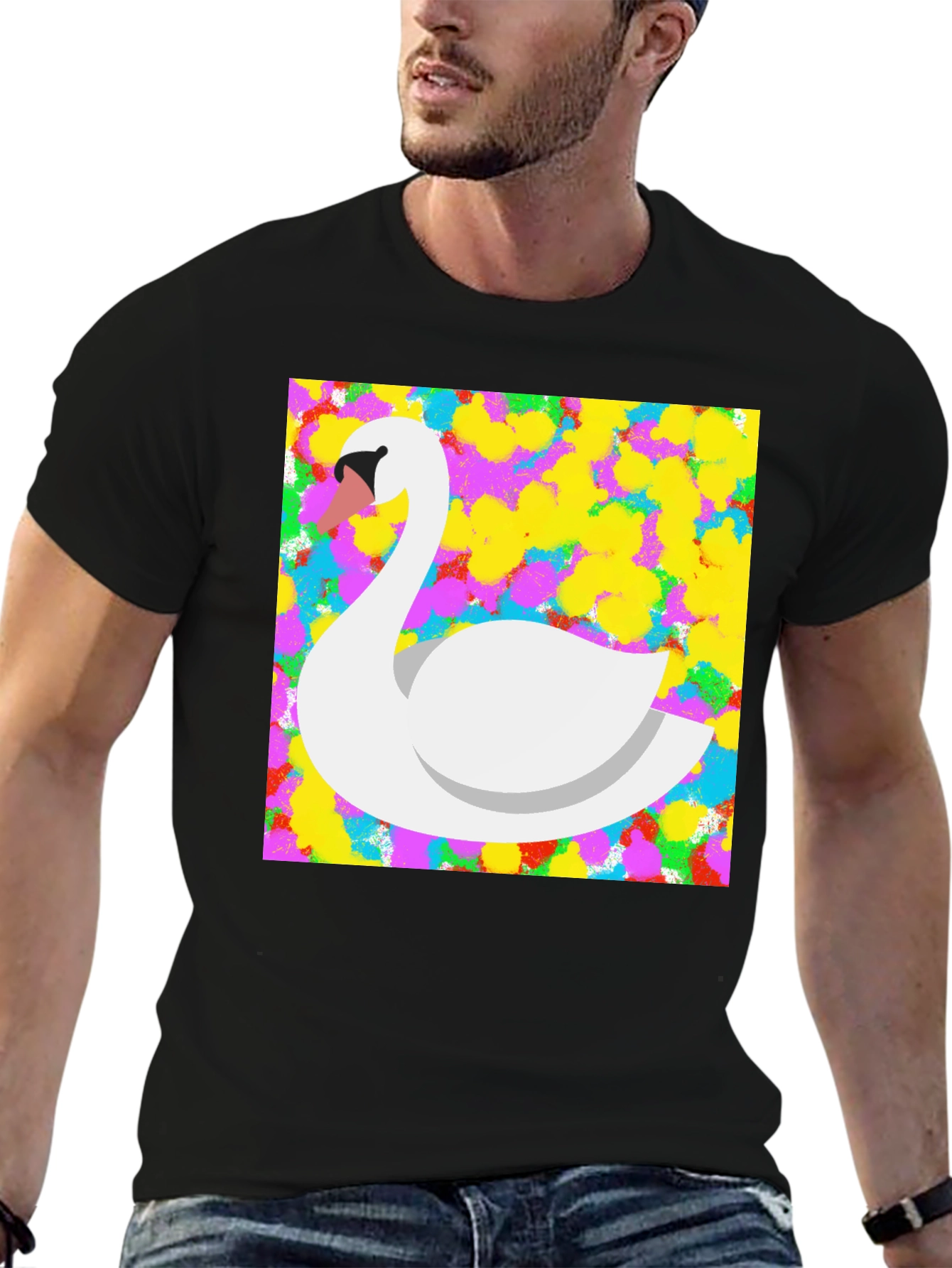 Black Swan Art Graphic Tee - Stylish Unisex Black T-Shirt view 6