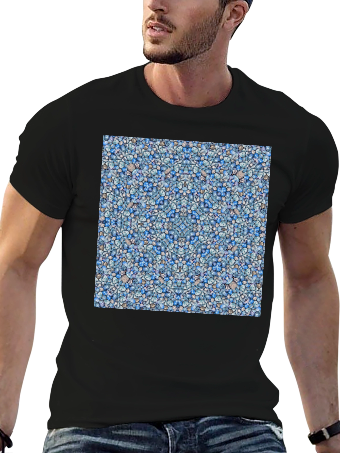 Black Blue Pebble Pattern T-Shirt view 6