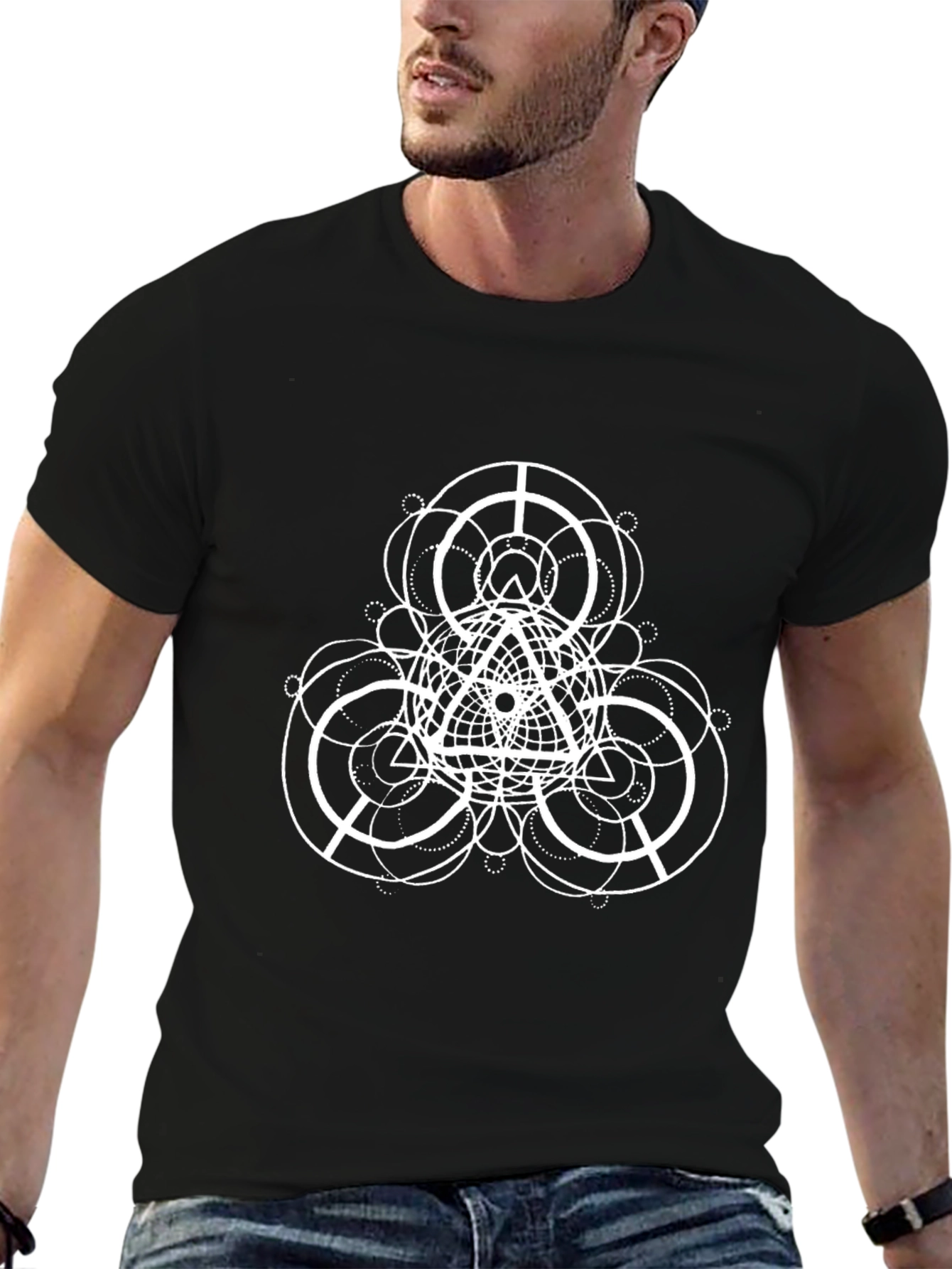 Black Geometric Triangle Graphic T-Shirt view 6
