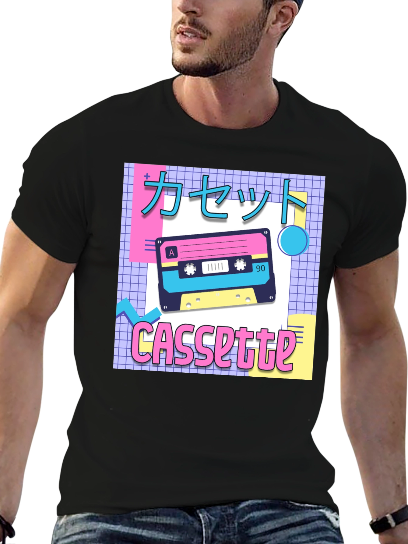 Black Retro Cassette Tape T-Shirt - 90s Aesthetic view 6