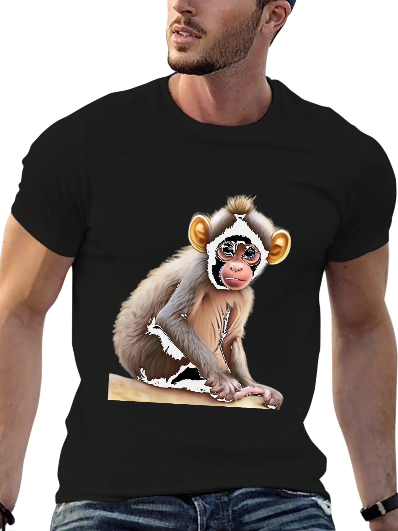 Black Monkey Graphic T-Shirt - Black Cotton Tee view 6