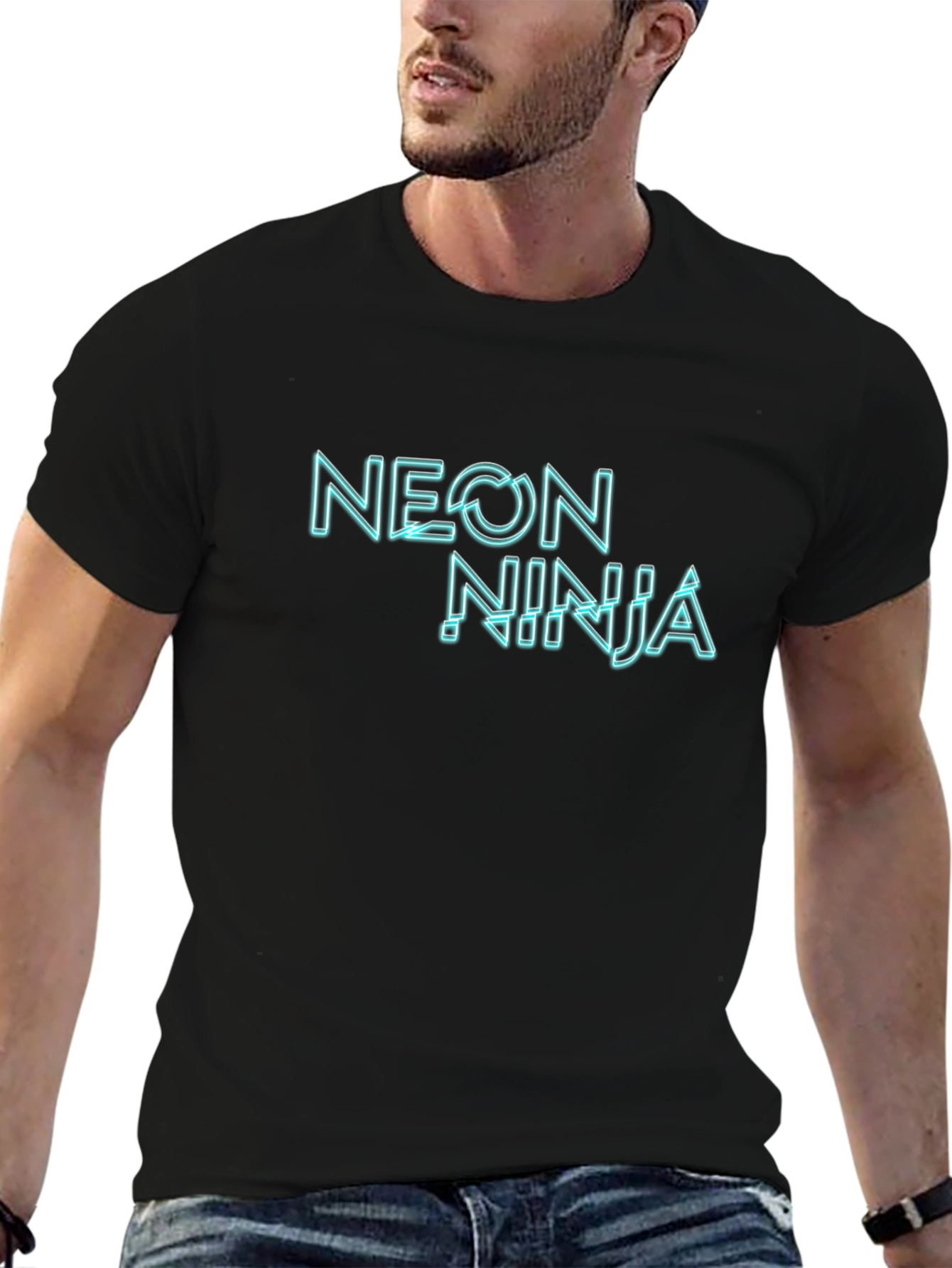 Black Neon Ninja Graphic Black T-Shirt view 6