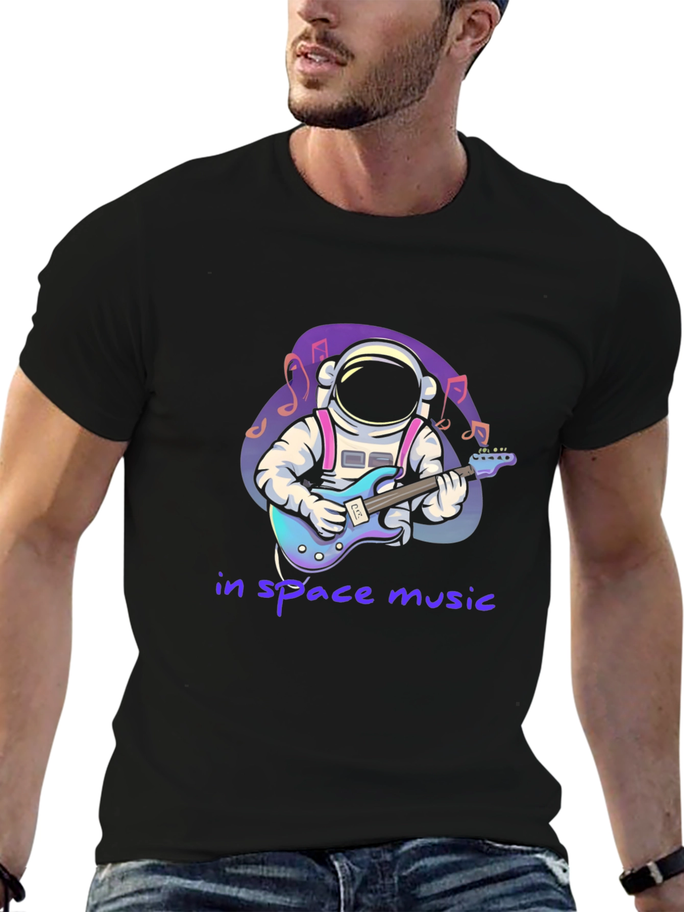 Black Astronaut Guitarist T-Shirt - Space Music Tee view 6