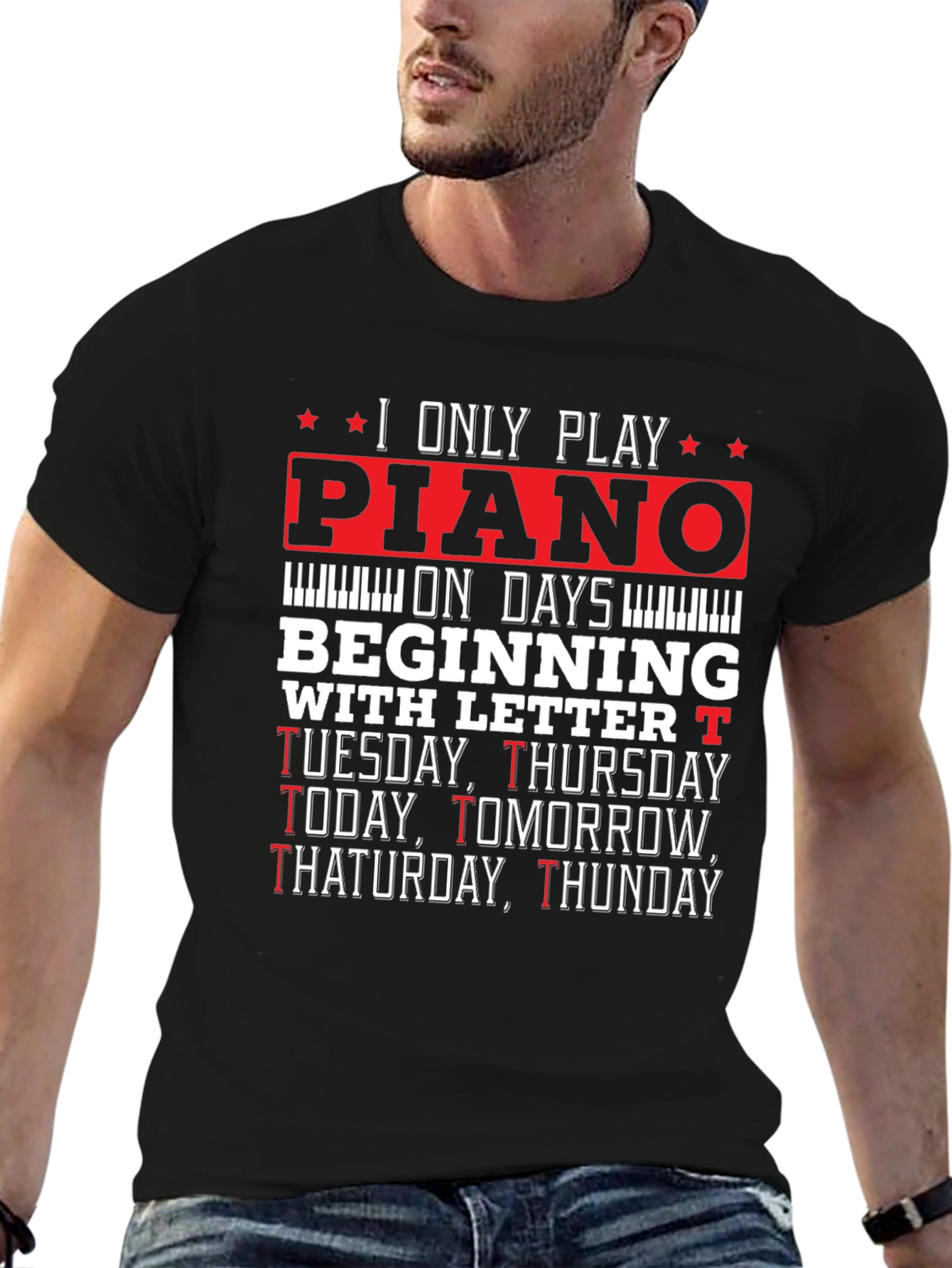 Black Piano Player T-Shirt - Funny Music Lover Tee view 6