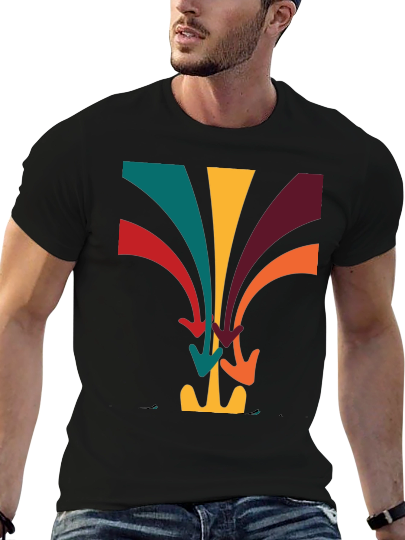 Black Retro Arrow Stream T-Shirt - Vintage Design Tee view 6