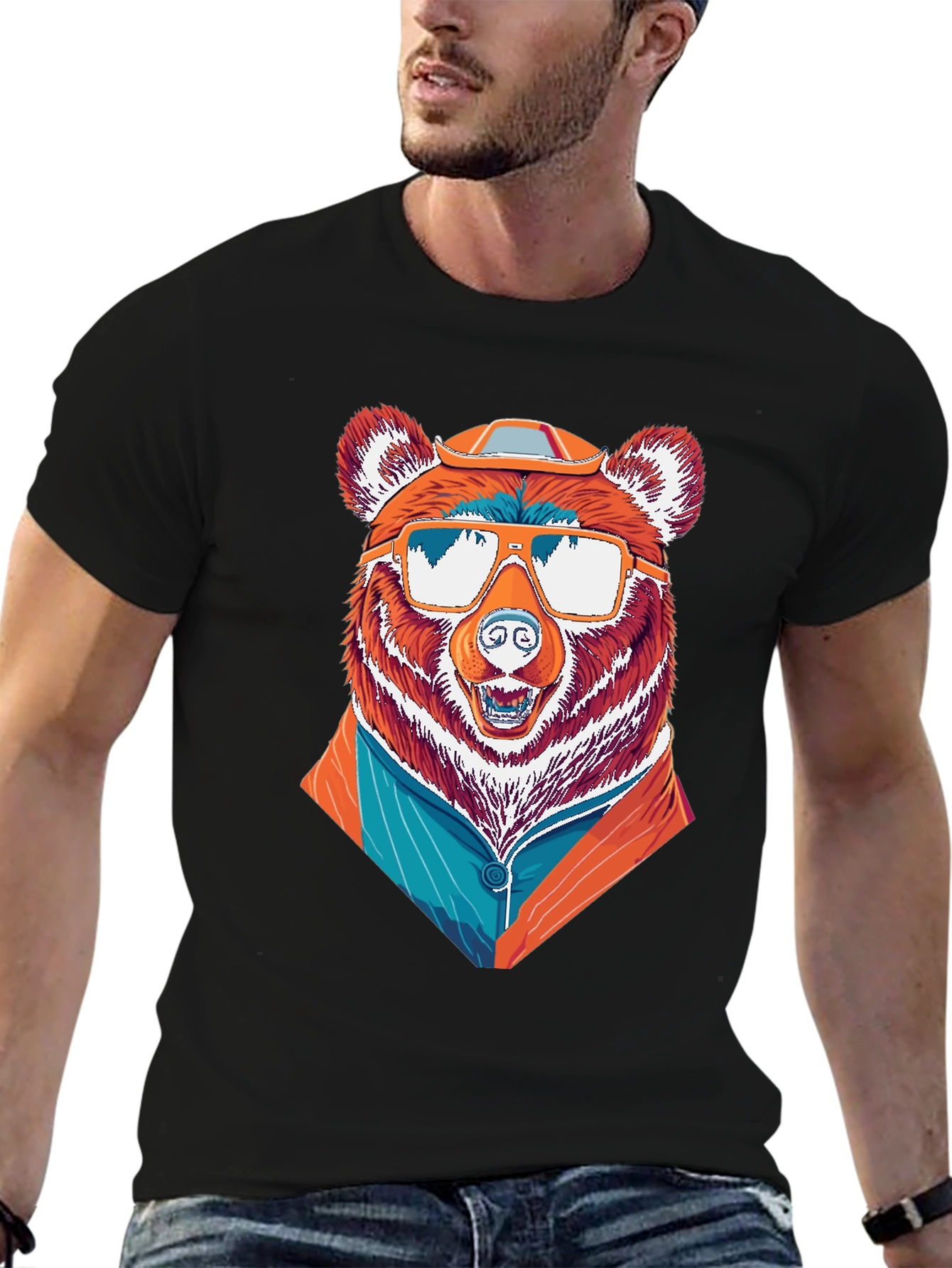 Black Cool Bear T-Shirt - Unique Graphic Tee view 6