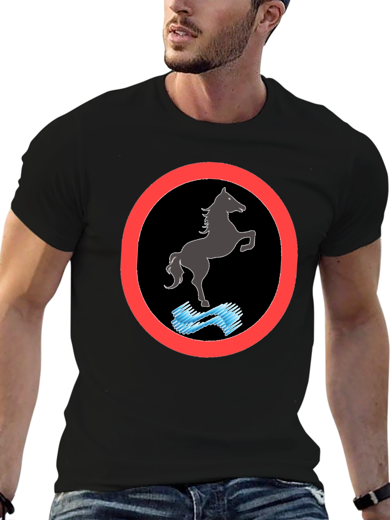 Black Horse Graphic Tee - Black Cotton Comfort view 6