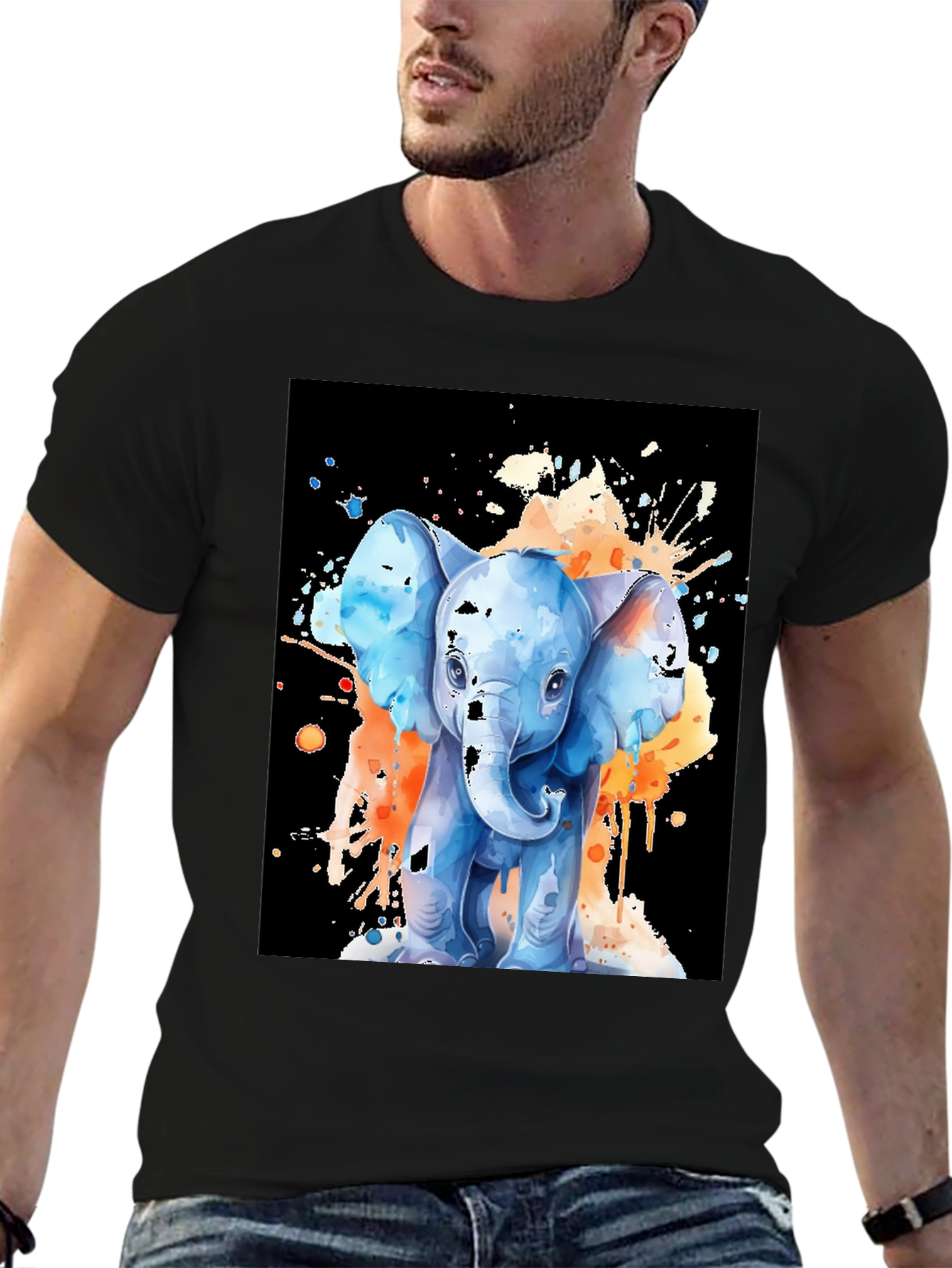Black Watercolor Elephant Graphic Tee - Black view 6