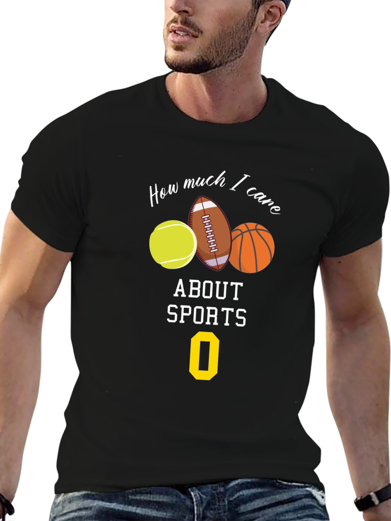 Black Humorous 'How Much I Care About Sports' Graphic Tee view 6