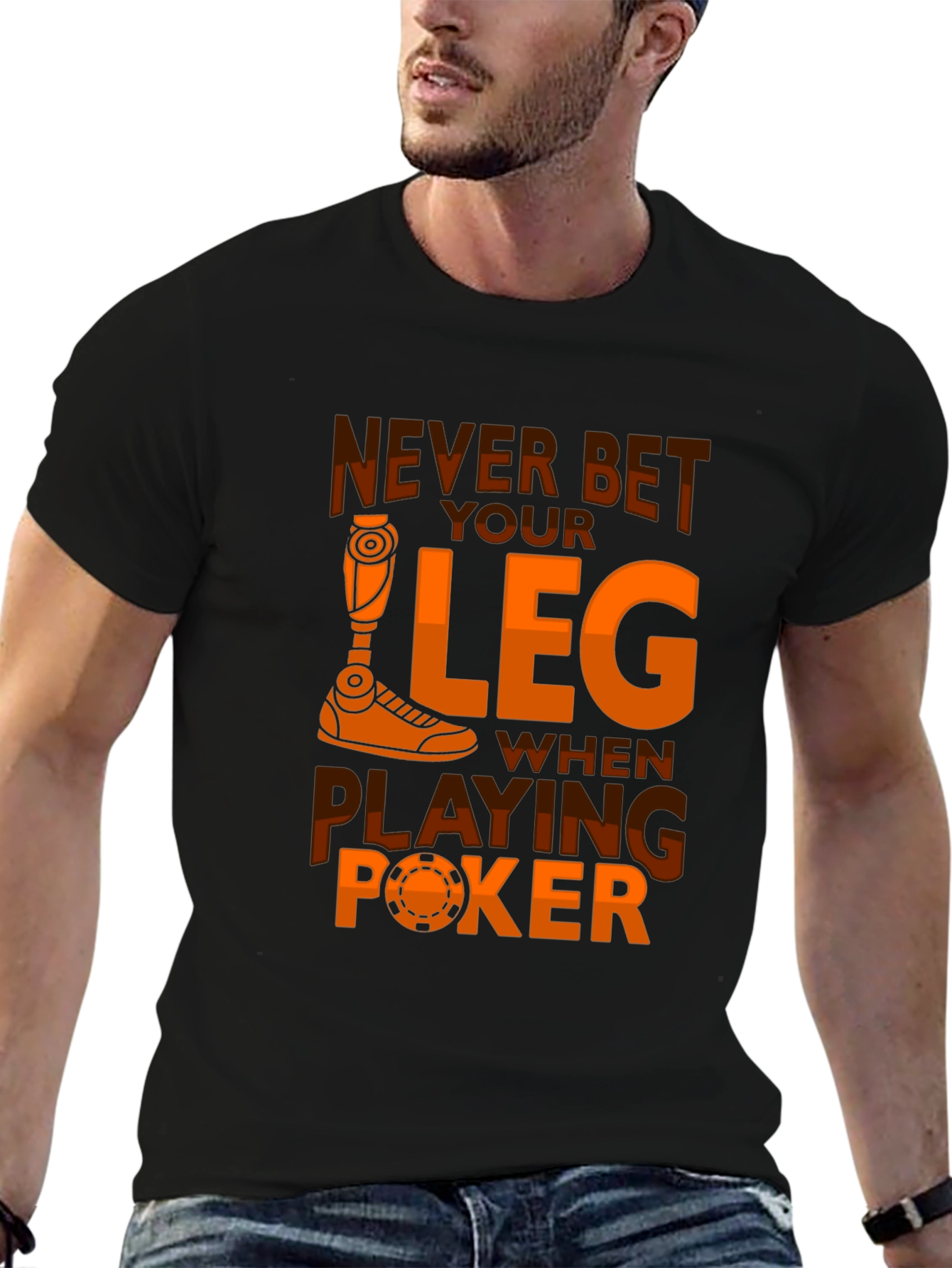 Black Never Bet Your Leg Poker Graphic Tee view 6