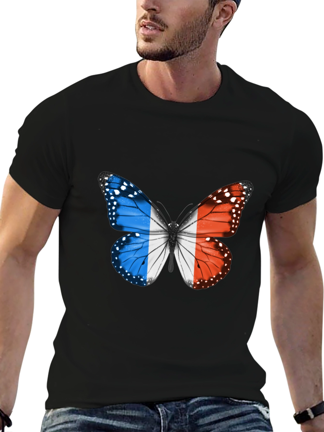 Black French Flag Butterfly Graphic Tee view 6