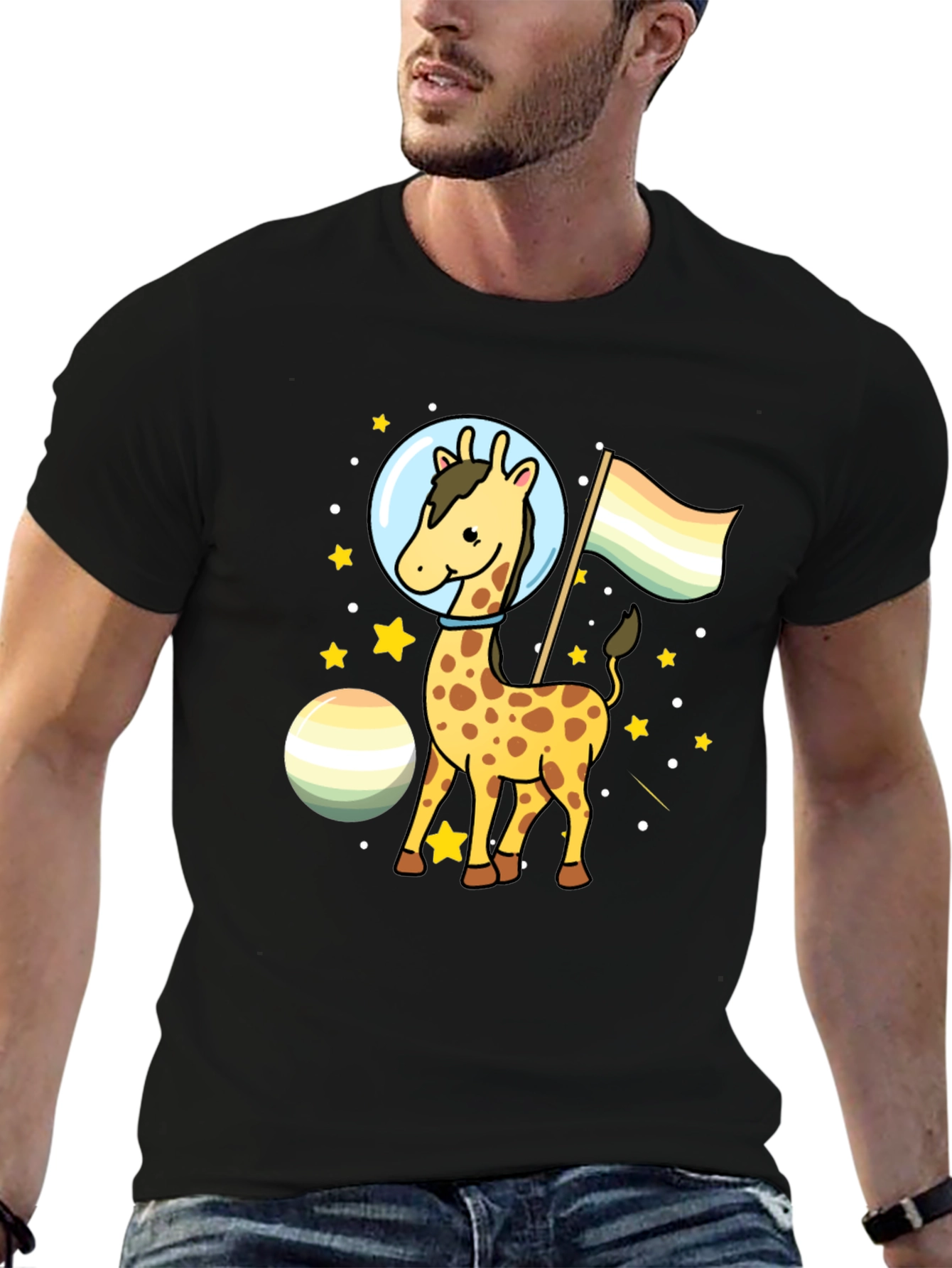 Black Giraffe Astronaut LGBTQ+ Pride T-Shirt view 6