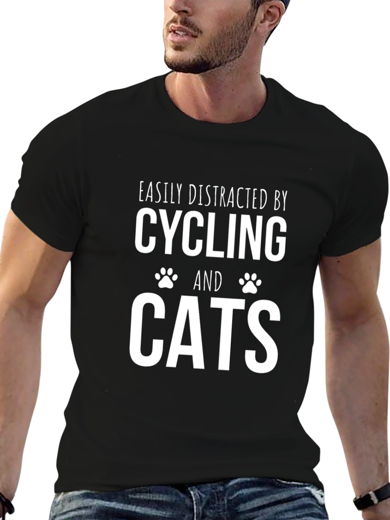Black Cycling & Cats T-Shirt: Easily Distracted Tee view 6