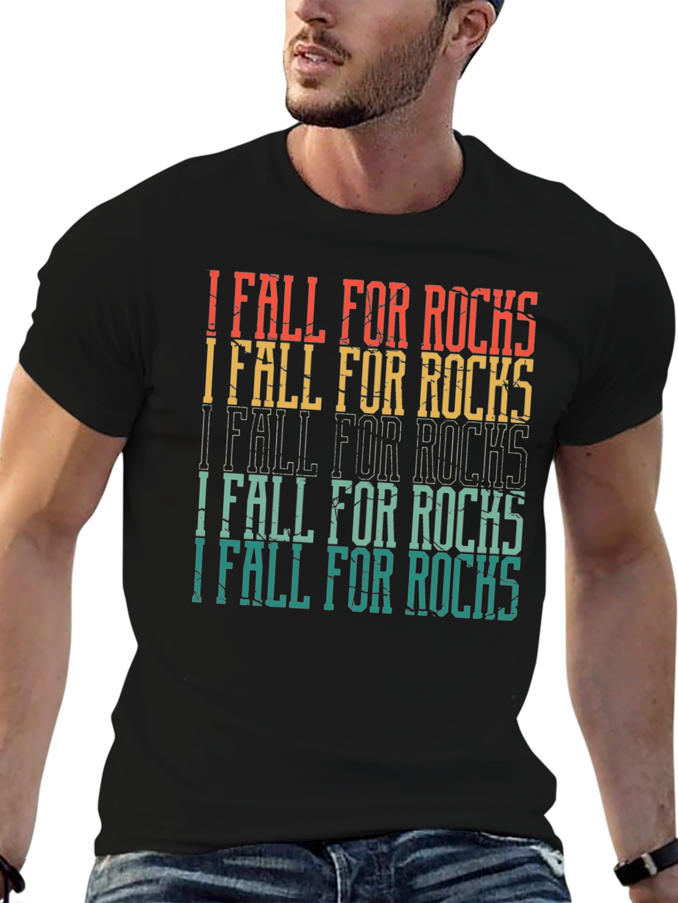 Black I Fall For Rocks Retro Style Graphic Tee view 6