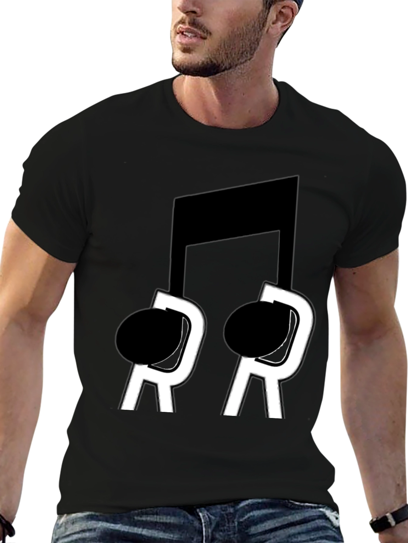 Black Musical Note T-Shirt - Black Cotton Blend view 6