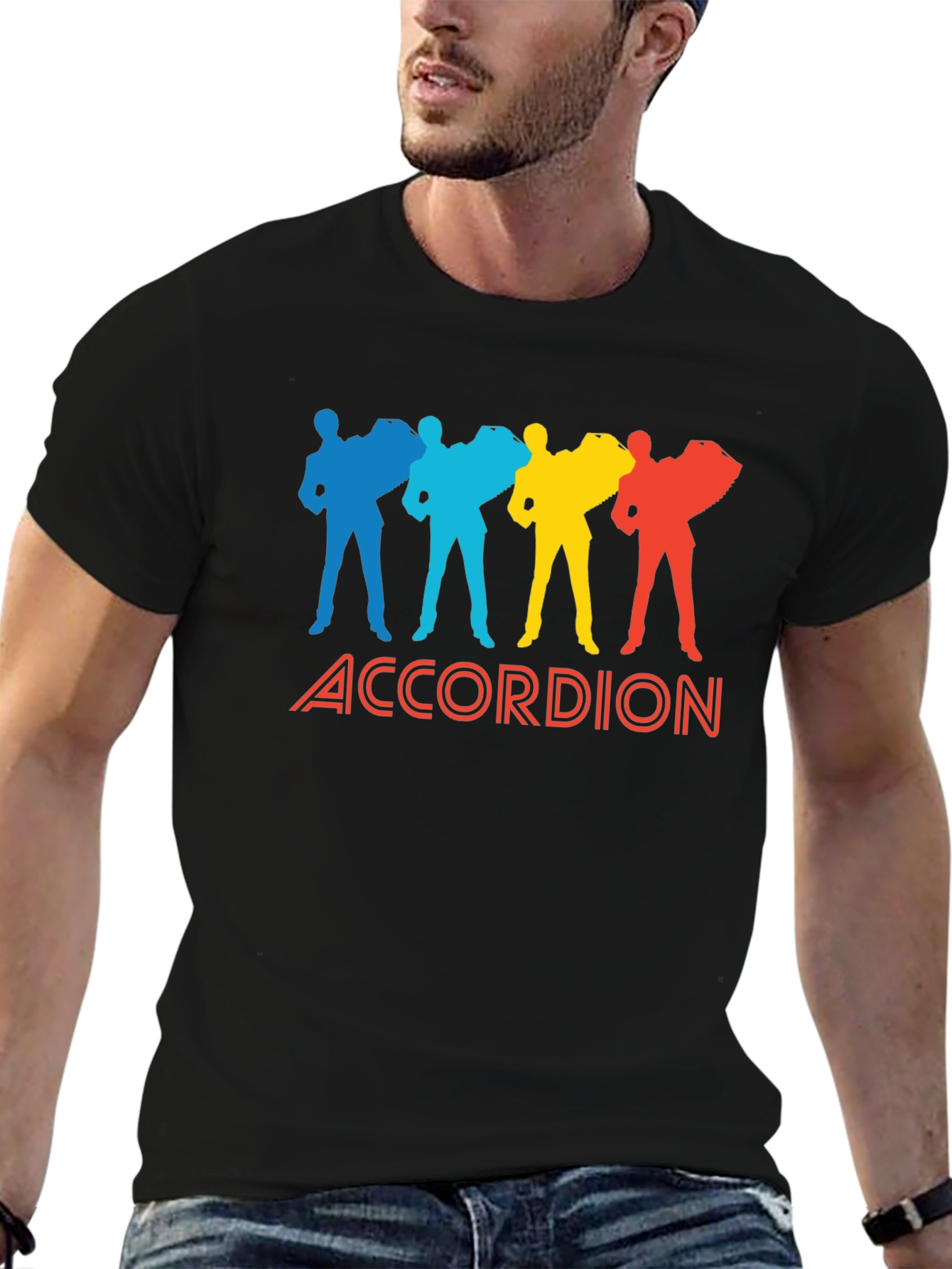 Black Accordion Player Graphic Tee - Black Cotton view 6