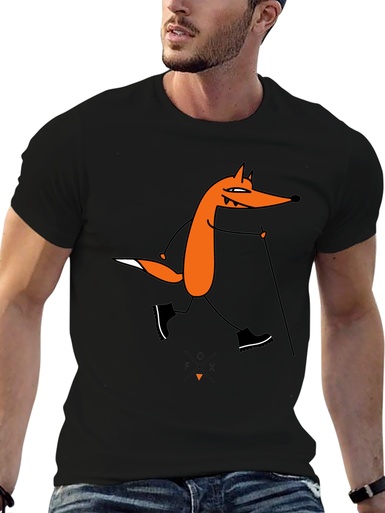Black Fox Hiking Graphic Tee - Black Cotton T-Shirt view 6