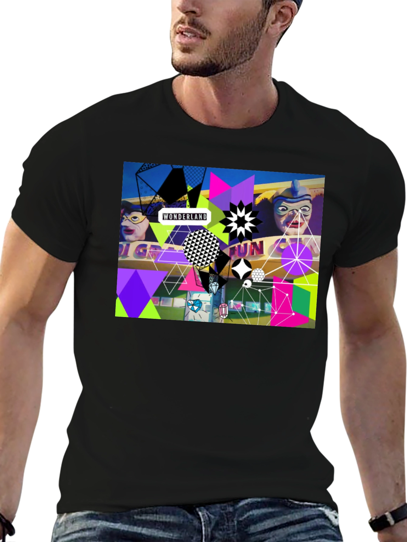 Black Wonderland Fun Graphic Tee - Black Crew Neck view 6