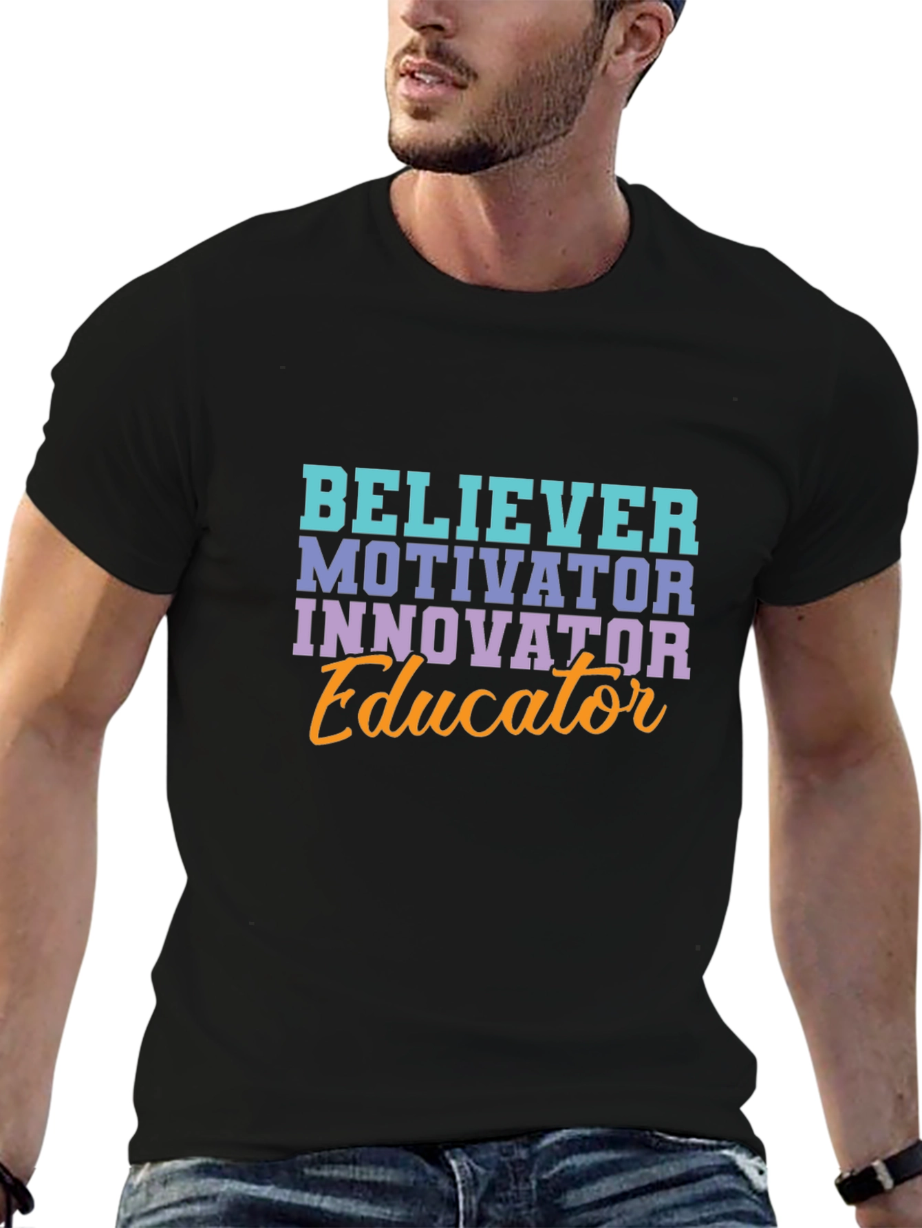 Black Believer Motivator Educator T-Shirt view 6