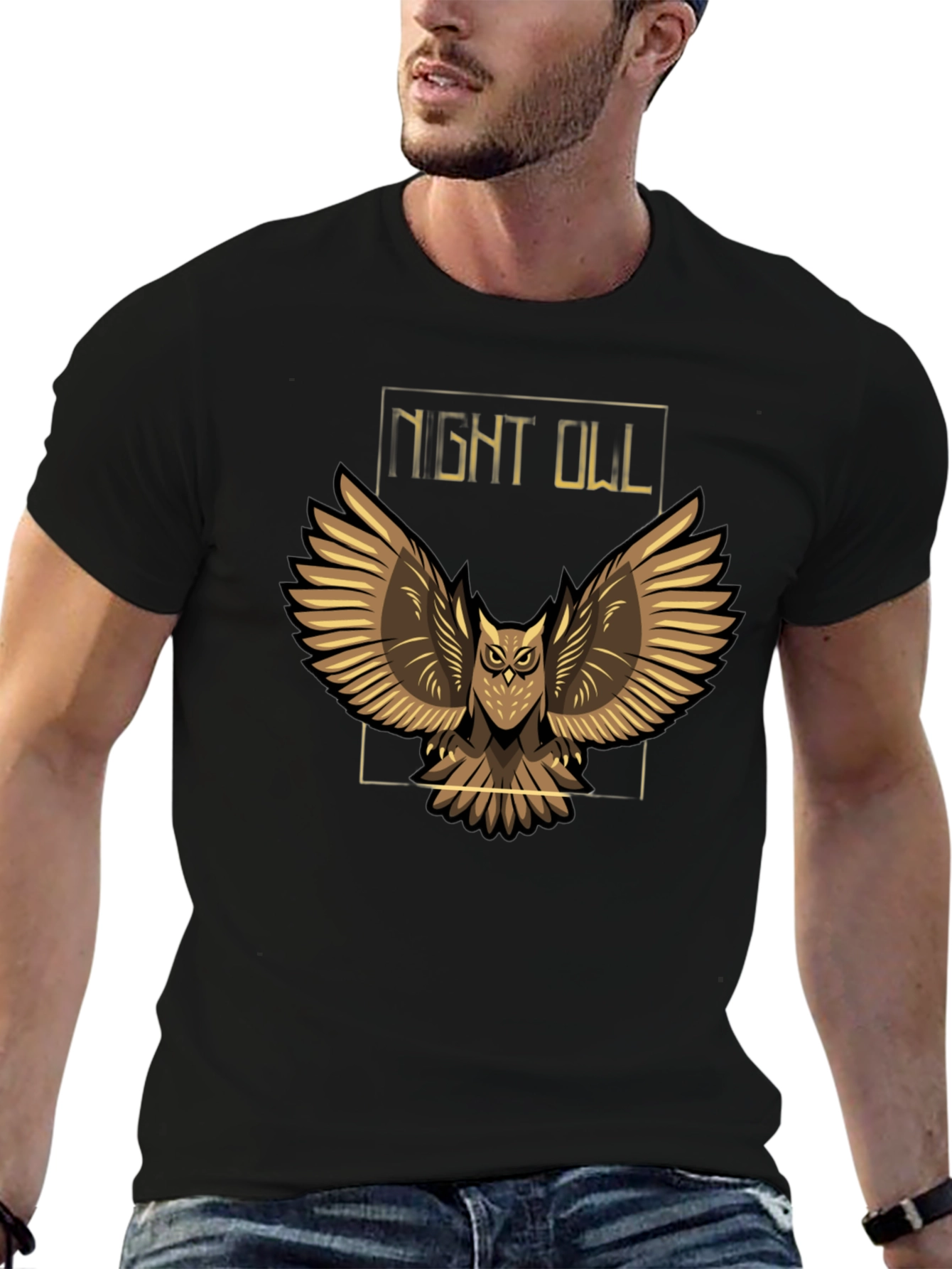 Black Night Owl Graphic T-Shirt - Black view 6